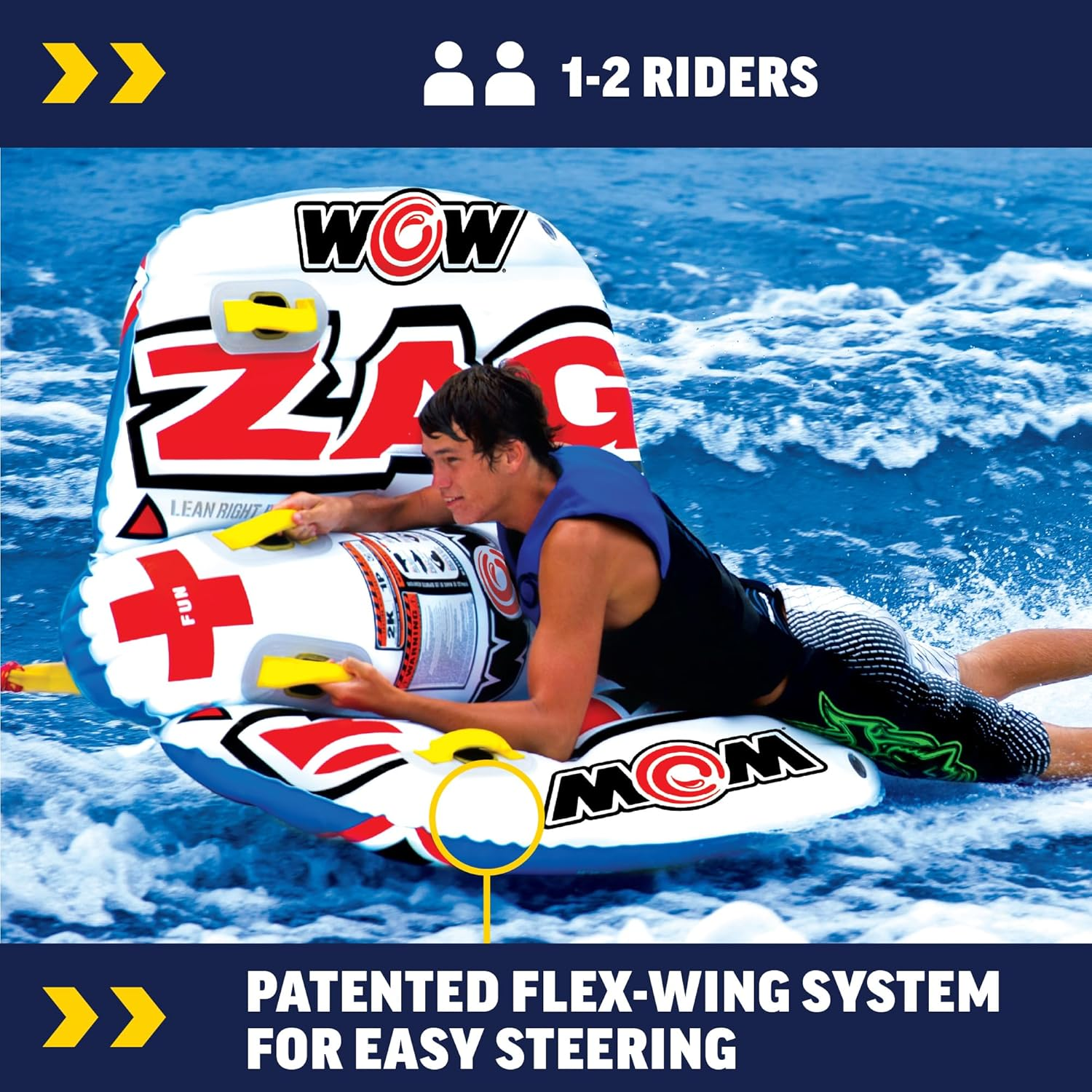 Wow Sports Zig Zag Towable Inflatable Tube for Boating - 1 to 2 Person Towable - Steerable Tubes for Boating image number 2