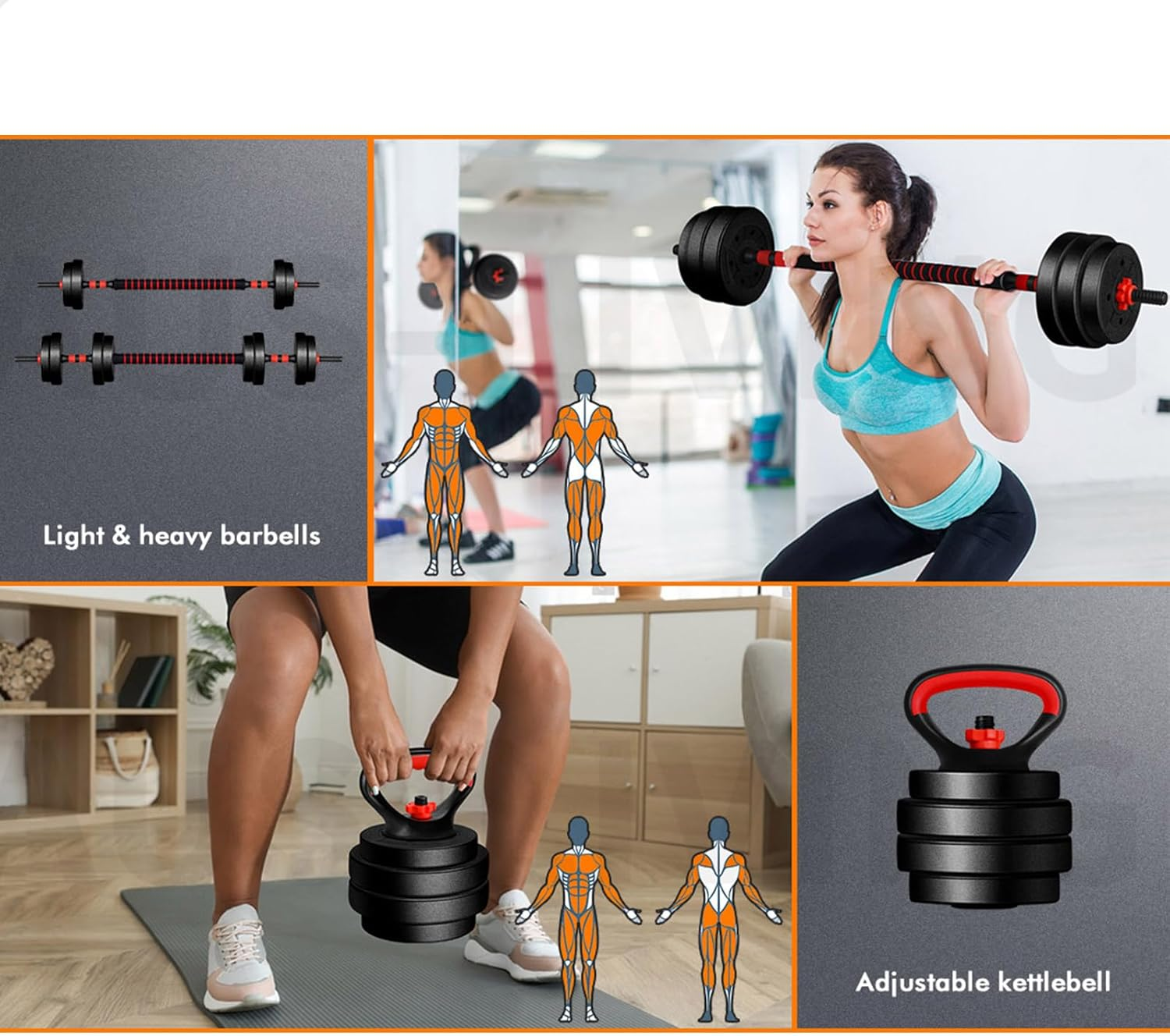 BLACK LORD Adjustable Dumbbell Set 20KG 7-In-1 Barbell Kettlebell Set Dumbbells Weight Plates for Home Gym Fitness Weightlifting Toning Exercise and Strength Training image number 5