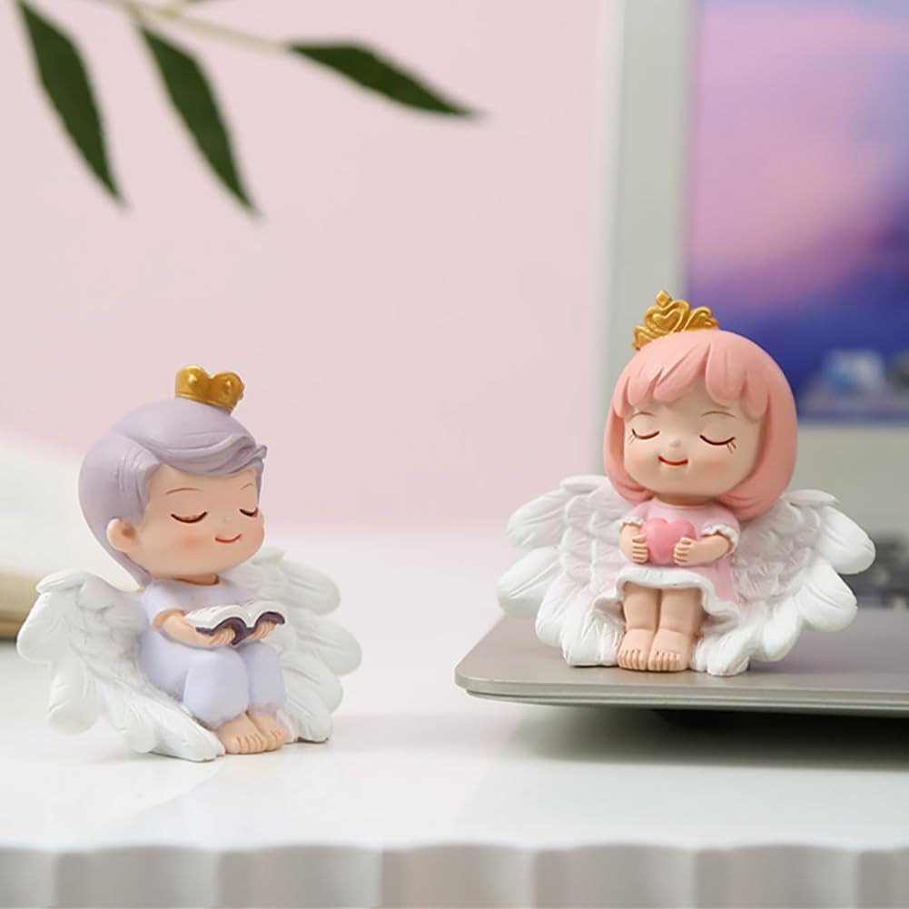1 Pair Angel Cake Topper Figurines Angel Prince Princess Sculpture Cake Decoration Christmas Desktop Ornaments Home Table Centerpieces Baby Shower Birthday Party Supplies image number 1