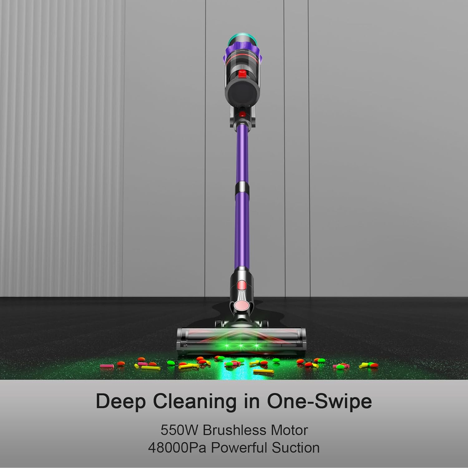 Vacuum Cleaners, Cordless Stick Vacuum Cleaners for Home, 550W 48Kpa Powerful Suction, 60 Mins Runtime Rechargeable Battery and Anti-Tangle Brush, Perfect for Pet Hair/Carpet/All Floors image number 5