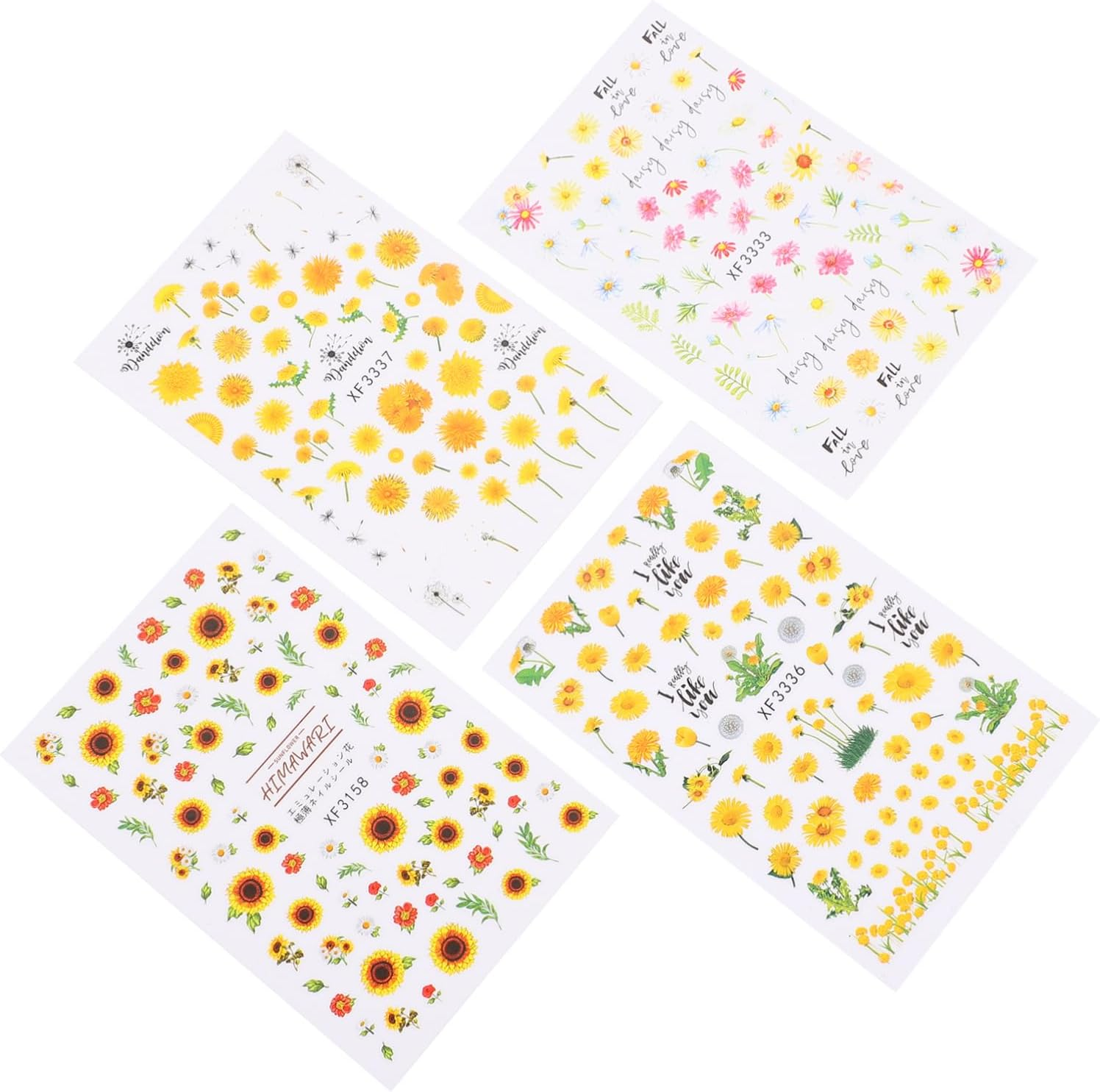 PAMINGONO 8Sheets DIY Sunflower Nail Art Stickers for Women Girls Nail Decals Decor image number 4