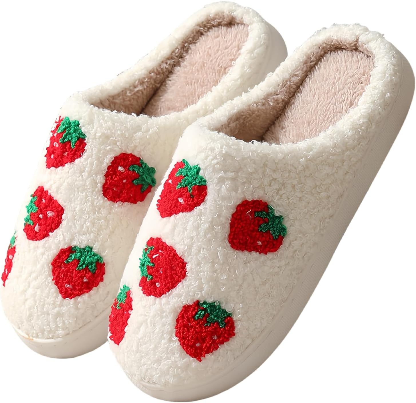 GEBUFAW Fluffy Cherry and Strawberry Slippers Cozy Fuzzy Indoor Shoes for Women and Men Cute Fruit House Slippers Gift image number 7