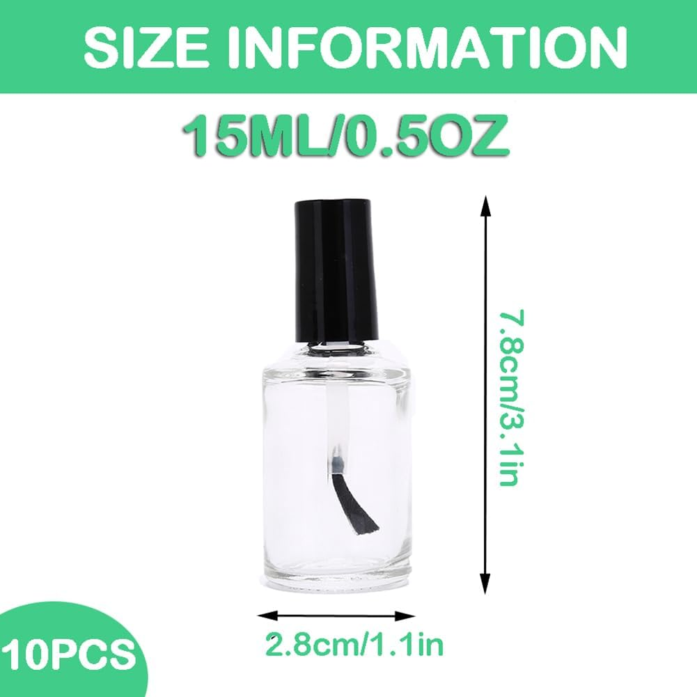 10PCS 15ML/0.5OZ Empty round Clear Nail Polish Glass Bottles with Brush Black Cap Small Nail Vials Travel Trial Packing Container Liquid Blush Storage Holder Dispenser for Nail Art image number 5