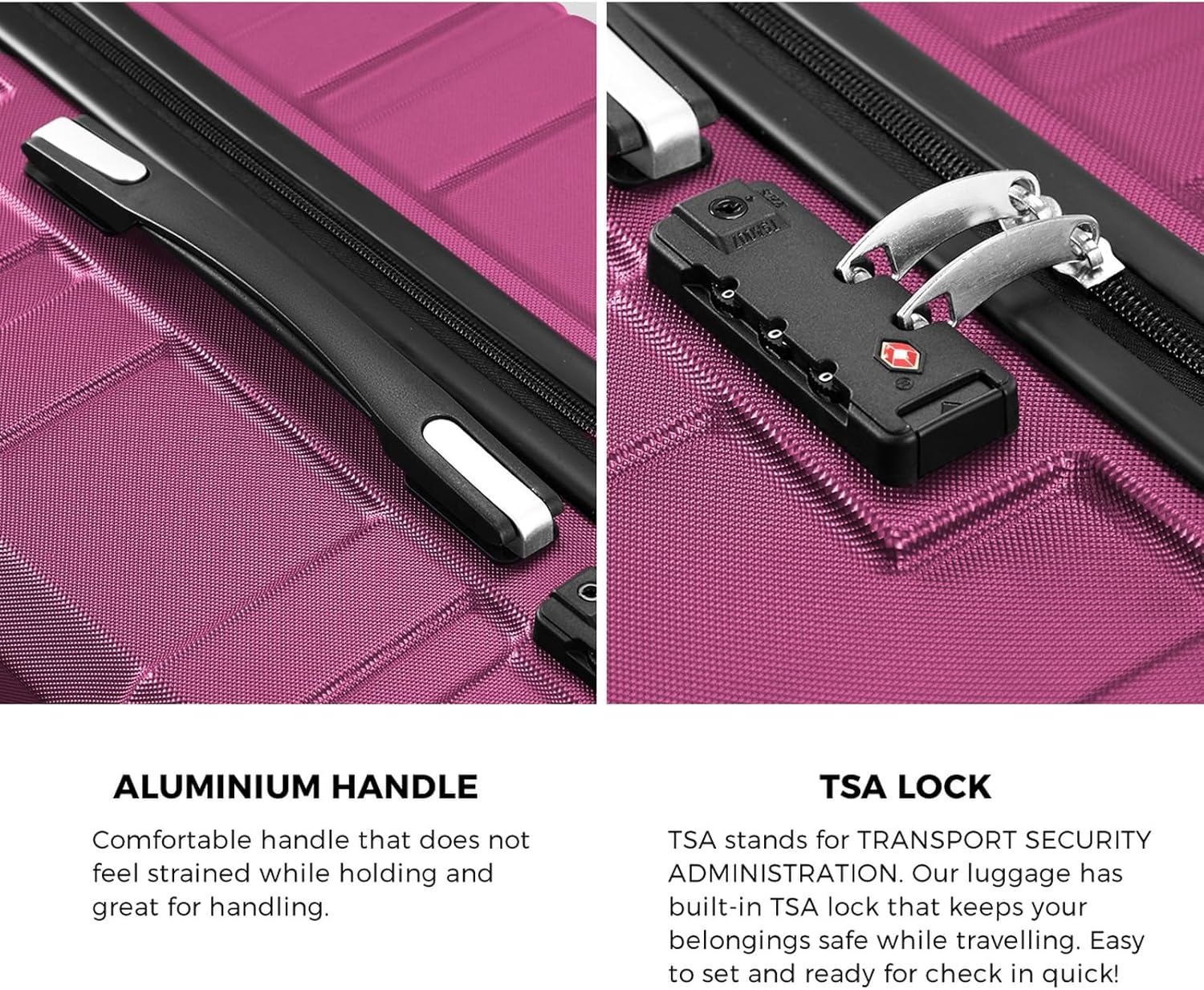 Mazam Luggage 28" Suitcase Trolley Set with Lock Storage Hard Case for Travel, Magenta image number 6