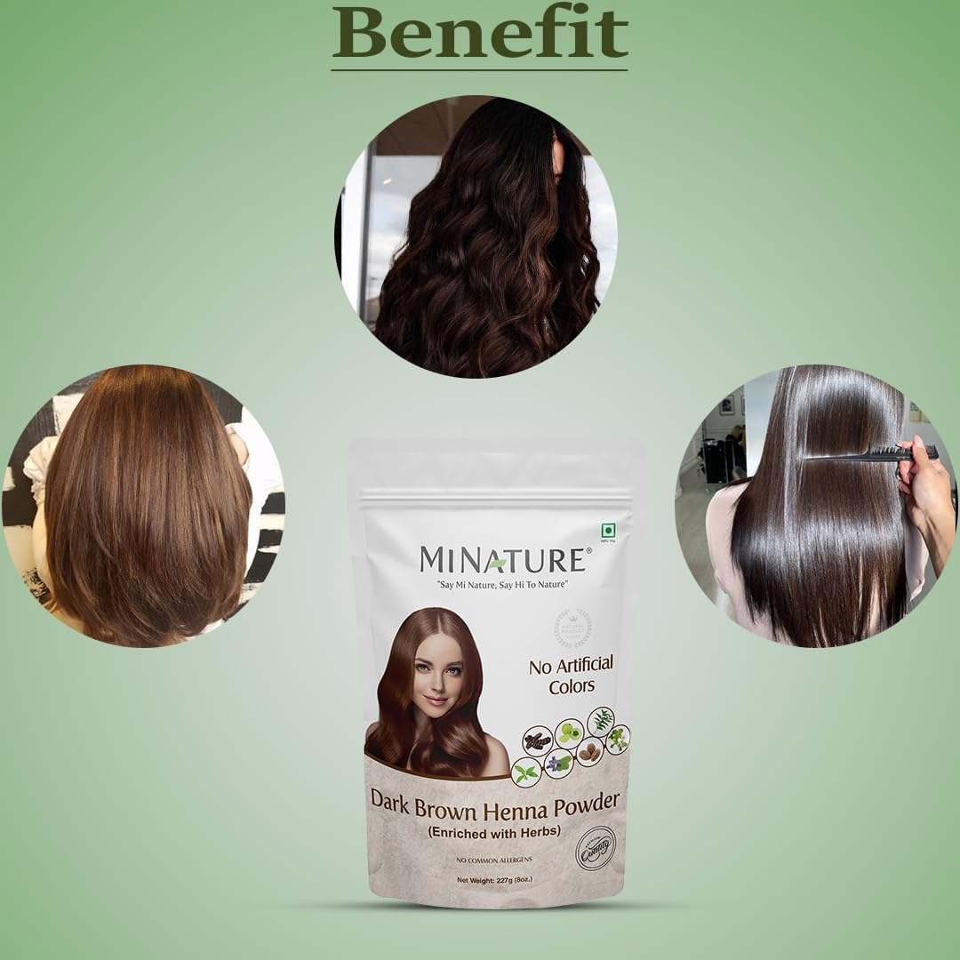 Mi Nature Dark Brown Henna Powder | Enriched With, Brahmi, Haritaki, Amla, Neem, Skikakai | Natural Dark Brown Hair Color |From Rajasthan| 227Gram (1/2Lb)(8Oz) | No Artificial Preservatives| image number 6