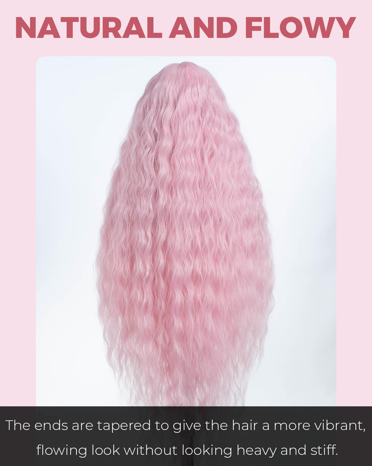 Style Icon Pink Super Long Lace Front Wig 104 Cm Long Curly Wig for Women Super Long Wavy Synthetic Lace Wig T Part Lace Wig Heat Resistant Fibre image number 1