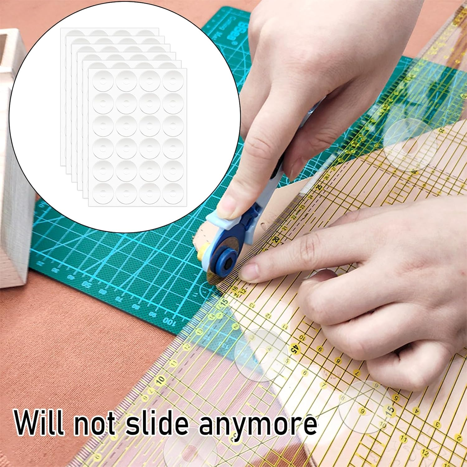 144Pcs Non-Slip Silicone Grips for Quilt Templates, Adhesive Rings for Quilting and Sewing Rulers, Non-Slip Ruler Grip Rings with Adhesive Backing image number 3