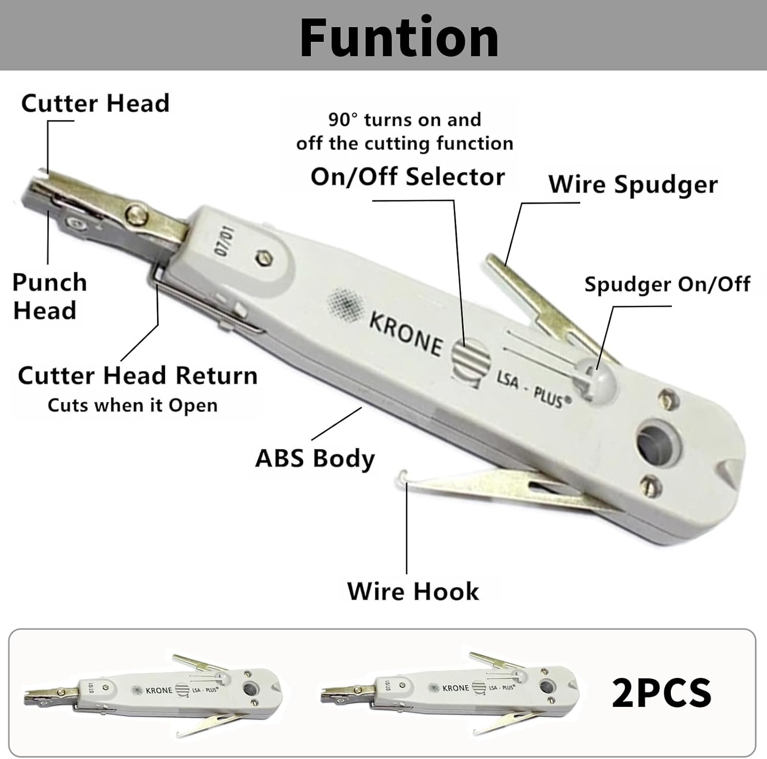2PCS Punch down Tool, Multifunction Krone Type Idc/Network Wire Punch down Tool, Professional Telephone Impact Terminal Insertion LSA Mounting Tools Compatible with RJ45, Cat5, Cat5E, Cat6 RJ11 (Grey) image number 2