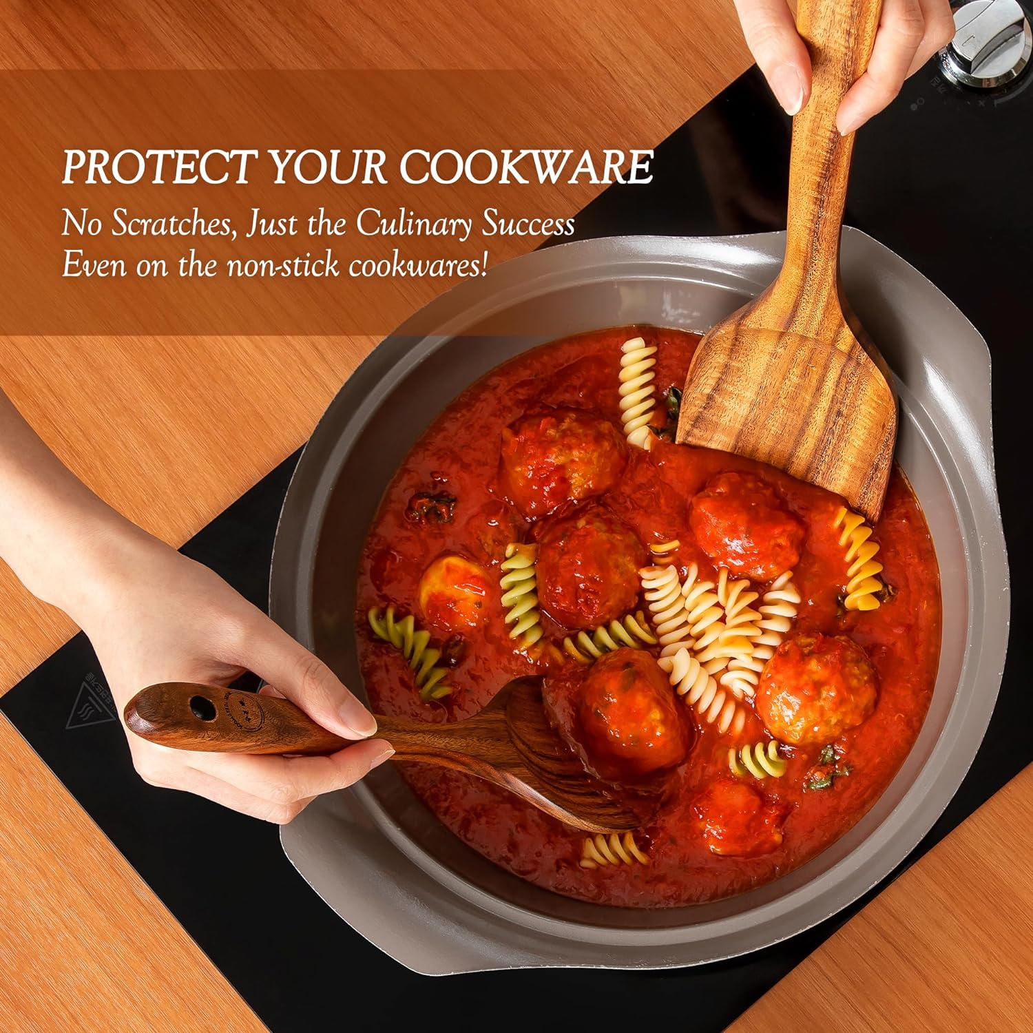 Wooden Spoons for Cooking &ndash; 8-Piece Teak Wood Cookware Utensil Set with Smooth Finish &ndash; Non-Stick, Comfortable Grip - Durable, Heat Resistant Kitchen Utensils image number 4