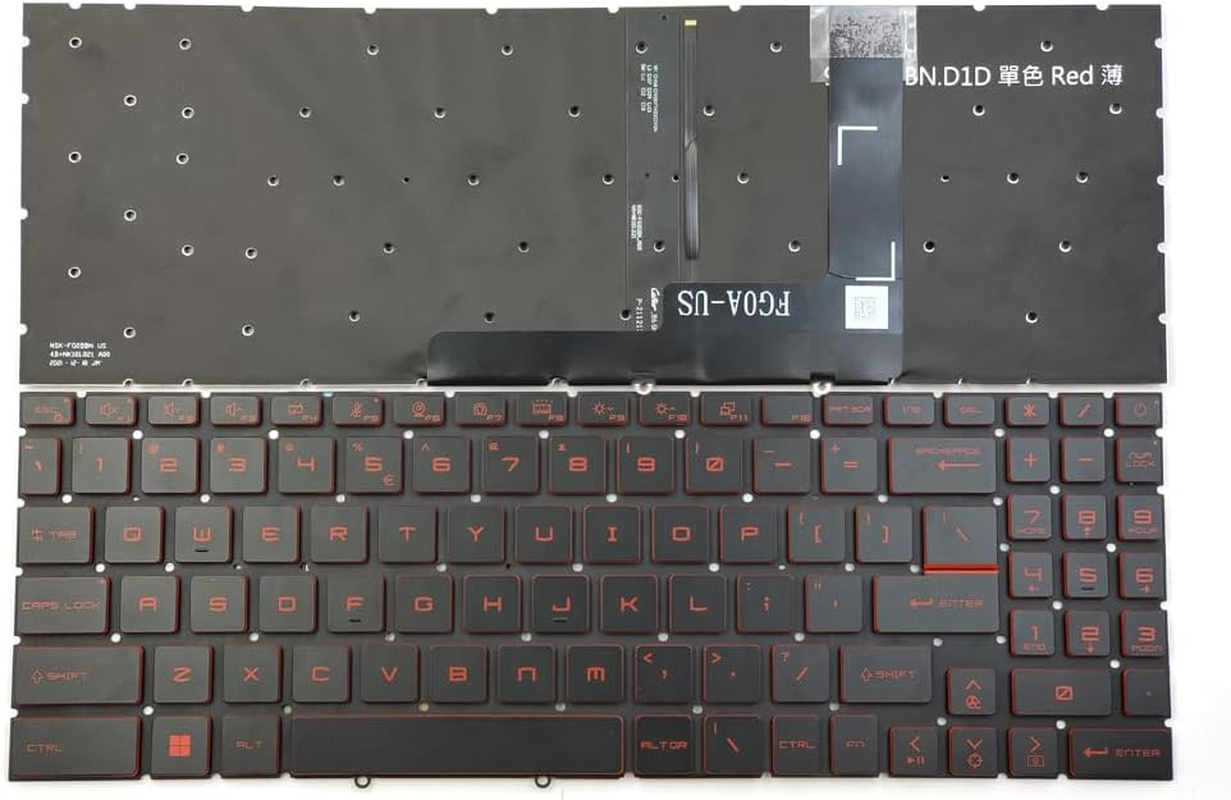 Replacement Red Backlit Keyboard for MSI Katana GF66 12UCO 12UDO 12UEO 12UGO MS-1582 MS-1581 GF76 11SC 11UE 12UD 12UG MS-17L1 MS-17L2 Pulse GL66 11UCK GL76 11UCK 11UDK 11UEK 12UEK Laptop