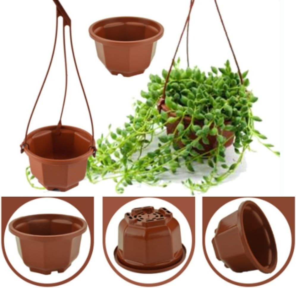 FUNNTY 10PCS Hanging Planters, Hanging Plant Containers with Drainage Holes and Hooks for a Home Garden Balcony Porch (Brown) image number 1