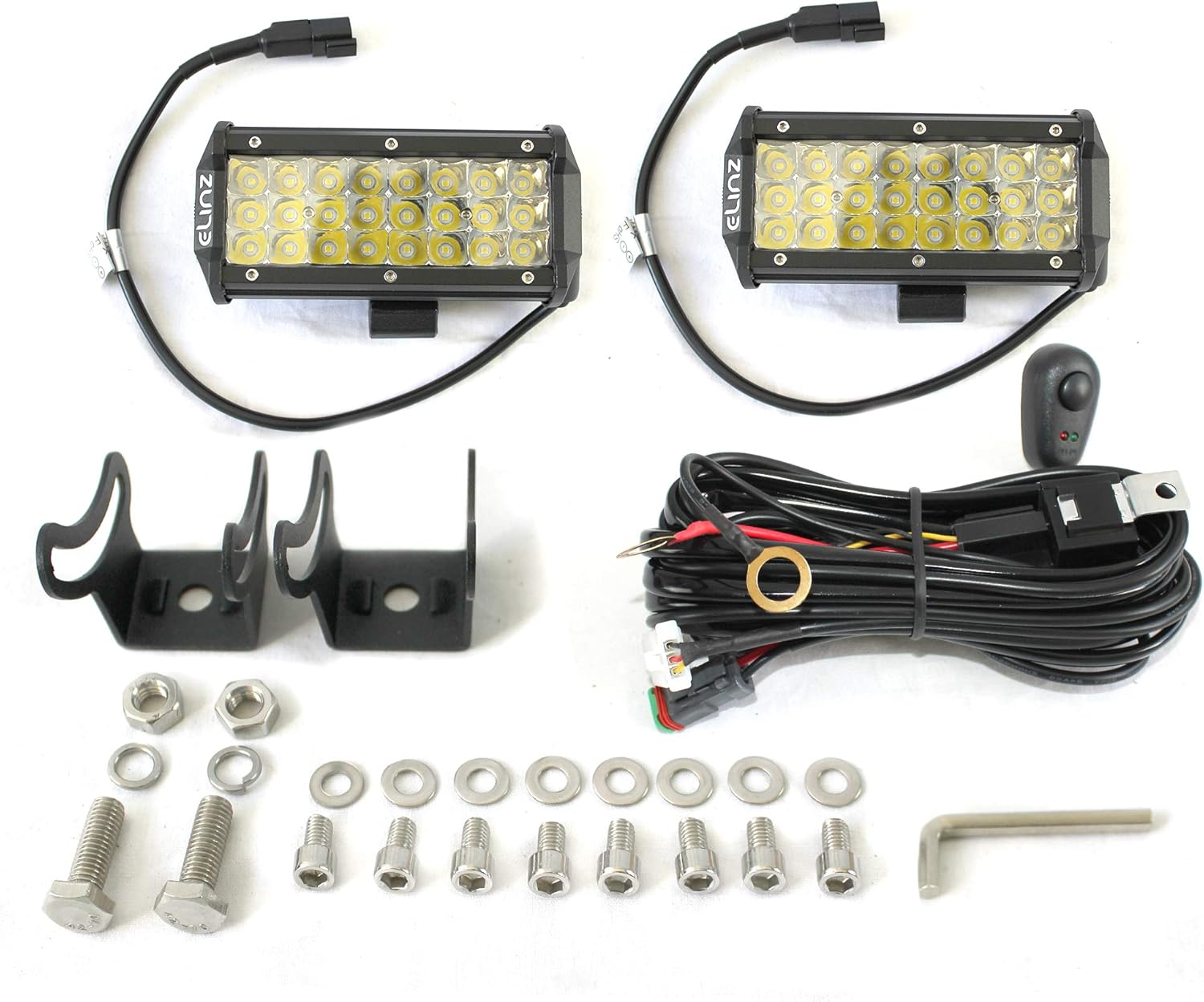 Elinz 2X 7" LED Work Driving Light Bar Spot Offroad 3 Rows 12V 24V 4WD Truck IP67 Waterproof 50000Hrs Life 20000LM PC Lens