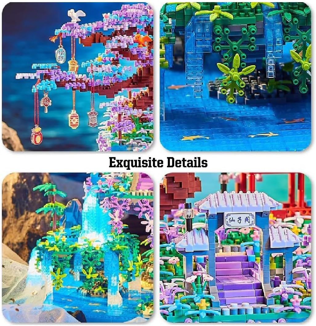 Cherry Blossom Tree House Micro Blocks Model Kit with LED Lights - 2134PCS Building Set for Adults & Teens 14+, STEM Educational Modle Sets, Elegant Home Decor & Unique Gift image number 2