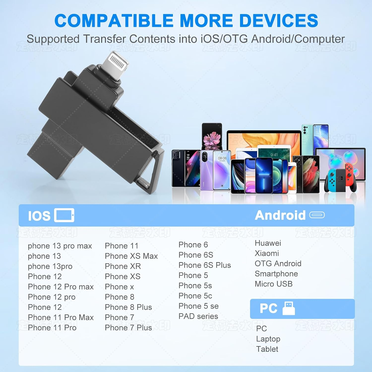 Iphone Flash Drive,3 in 1 USB 3.0 Flash Drive,Iphone Photo Stick,256Gb USB Memory Stick Iphone Thumb Drive USB Drive Data Storage for Iphone 16/15/14/13/12/11/X/Xs.../Pc/Ipad and More Devices(Black) image number 3