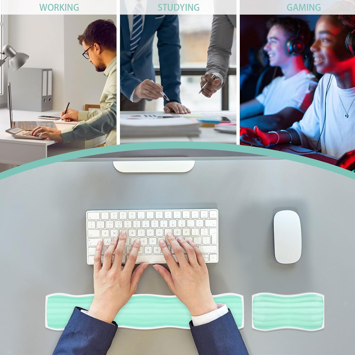 Gel Wrist Rest for Computer Keyboard and Mouse, Ergonomic Clear Keyboard Pad and Mouse Wrist Rest for Gaming, Computers, Laptops, Office Use (Green)