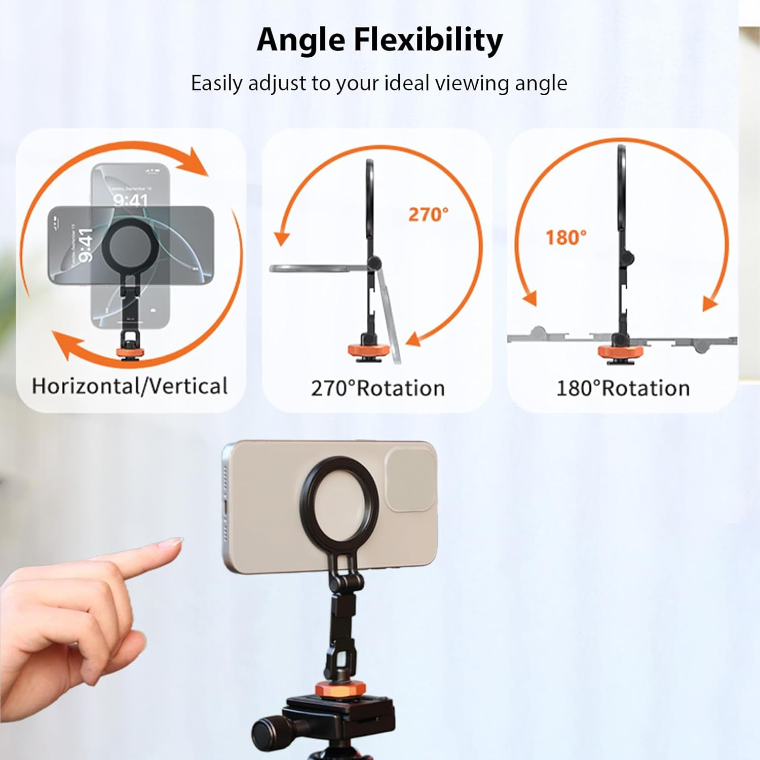 Wisoqu Magnetic Phone Tripod Mount Adapter with 1/4 Inch Screw Hole and Cold Shoe, Foldable Phone Tripod Holder for 12-16 Series Smartphones image number 2