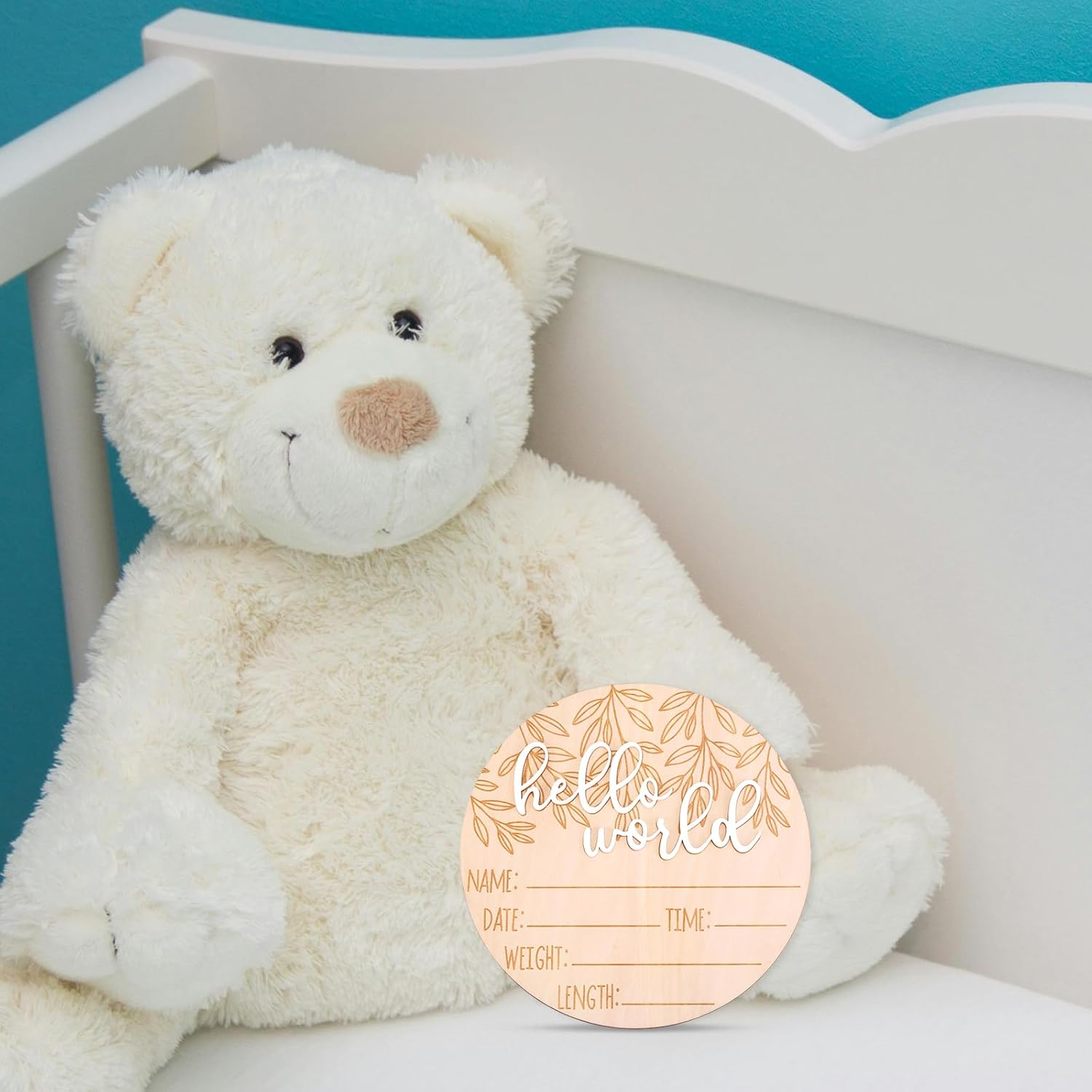 Birth Announcement Sign, Wooden Hello World Newborn Sign Baby Announcement Plaque Newborn Baby Name Board for Photo Props Baby Shower Hospital Nursery image number 6