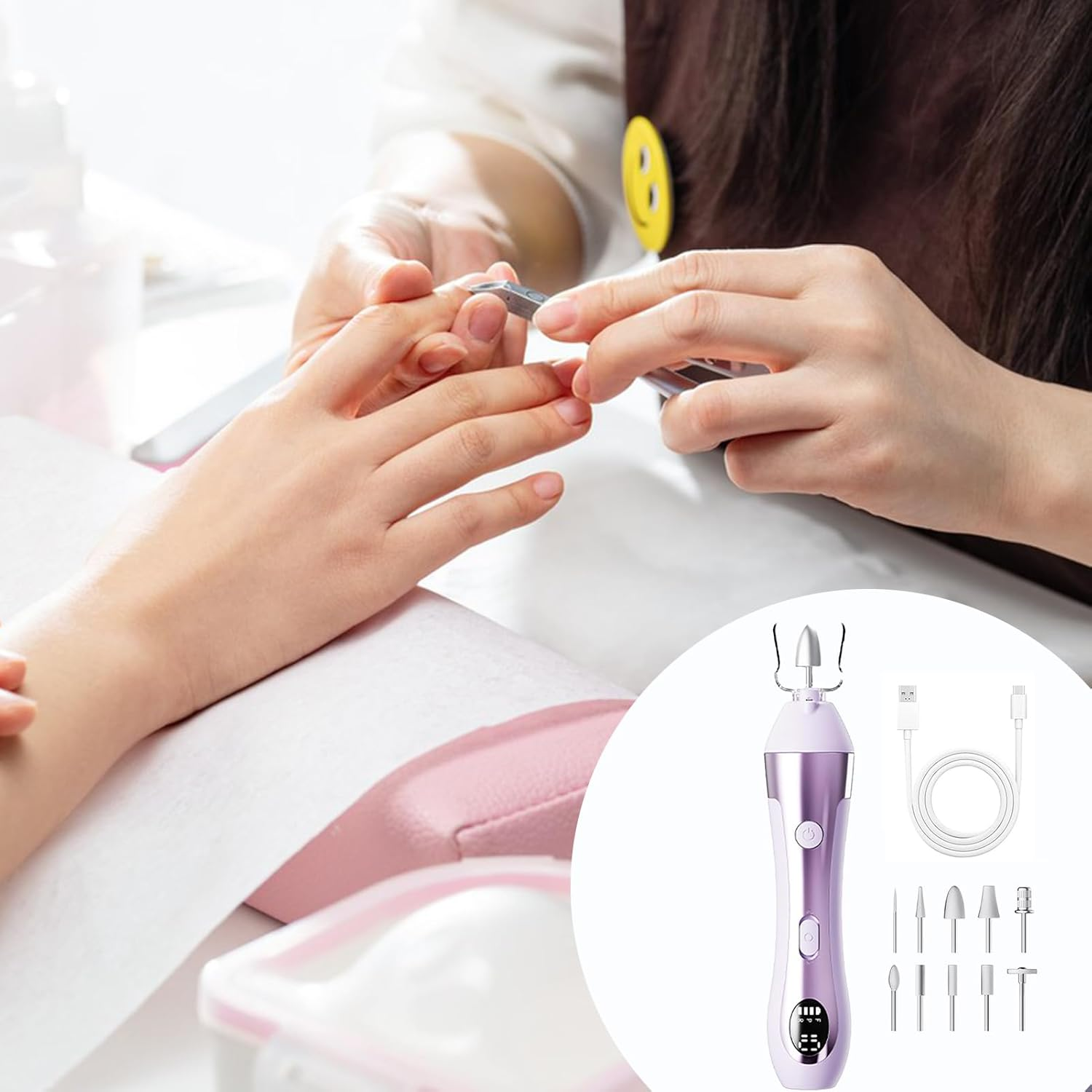 Nybhyjka Nail Filer Electric | Manicure Electric Filer for Nail | 10 Speed Manicure Supplies with Led Light for Elderly Friends Beginners Family Salon Home - White image number 5