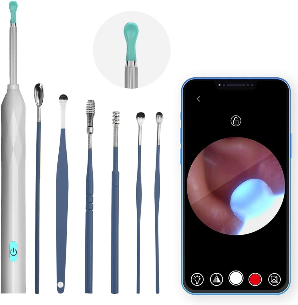Viviendo Ear Wax Removal Endoscope, Earwax Remover Tool with Ear Camera HD, Clean & Pick Wax Kit, Tyoe-C Rechargeable Wifi Otoscope with 6 LED Lights, Ear Cleaner Scope - White