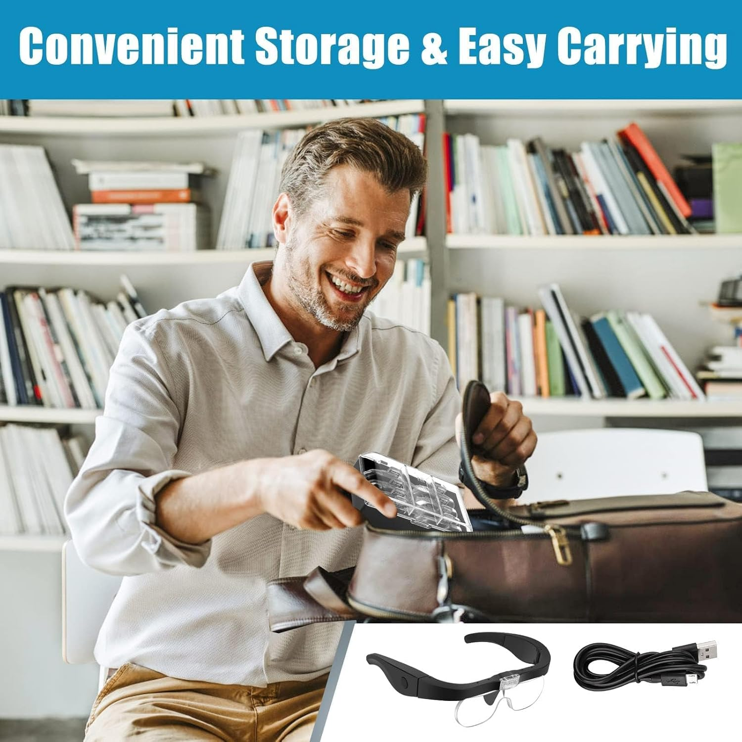 Headband Magnifier Glasses with Light, Handsfree LED Illuminated Head Mount Magnifying Glass with 4 Detachable 5H Hardness Lenses for Watch Electronic Repair Reading Sewing Jewelry Craft, 1.5X to 5X image number 6