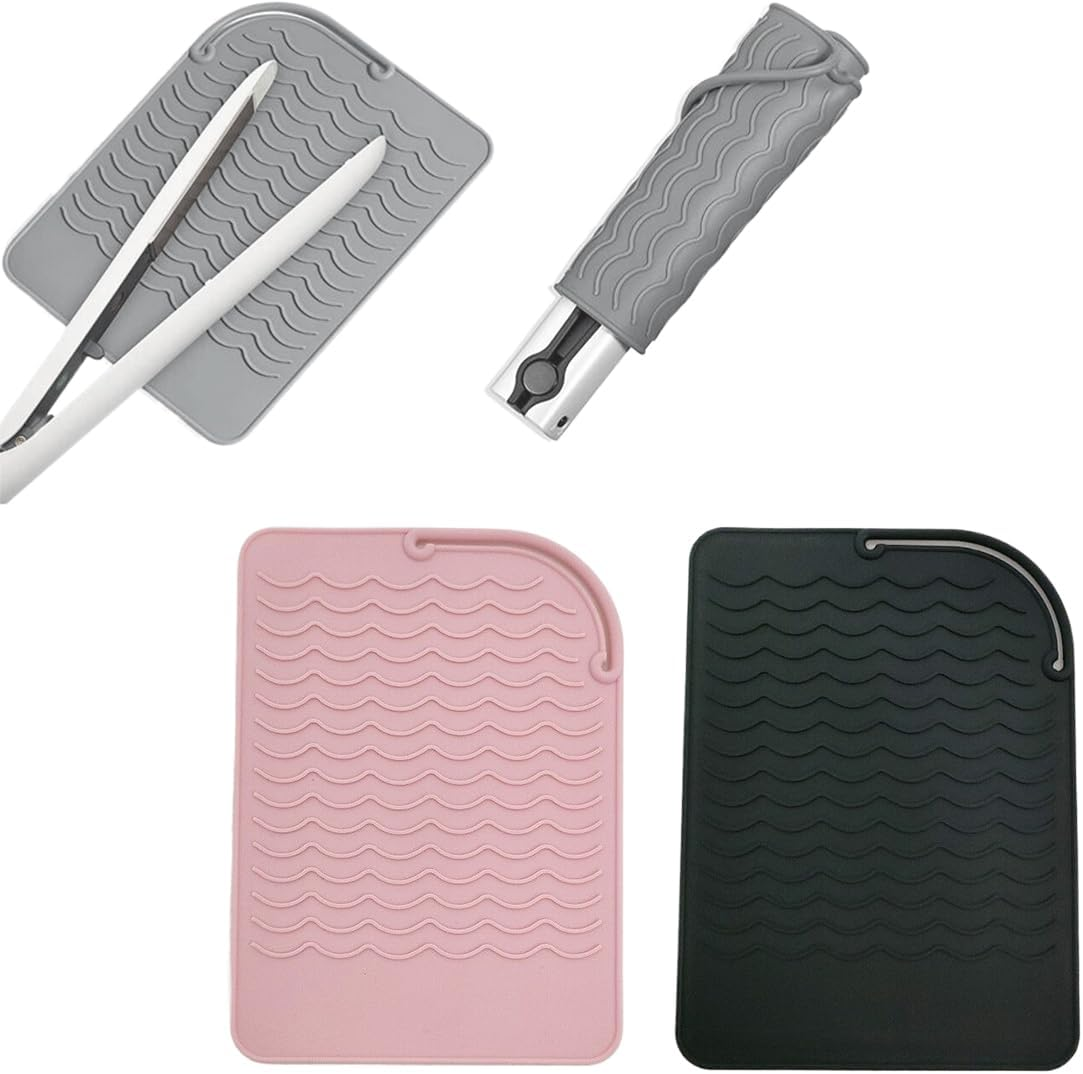 KOLZEMV 3 Pieces Heat-Resistant Silicone Mat Bags, Heat-Resistant Underlay, Mat Cover for Curling Irons, Hair Straighteners, Straighteners and Other Hot Hair Tools, Height 21.5 Cm and Width 15.7 Cm image number 2