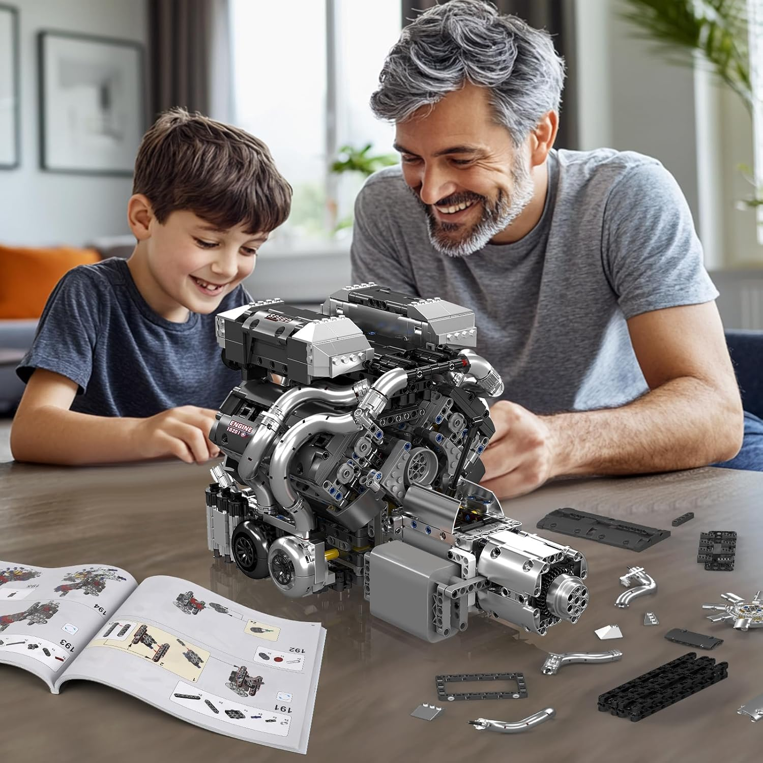 Mould King 10201 W16 Engine Assembly Kit - Build-Your-Own W16 Engine Toy 2024 Pieces, 16-Cylinder Gasoline Car Engine Replica Model Kit for Kids/Teens Ages 10+ image number 1