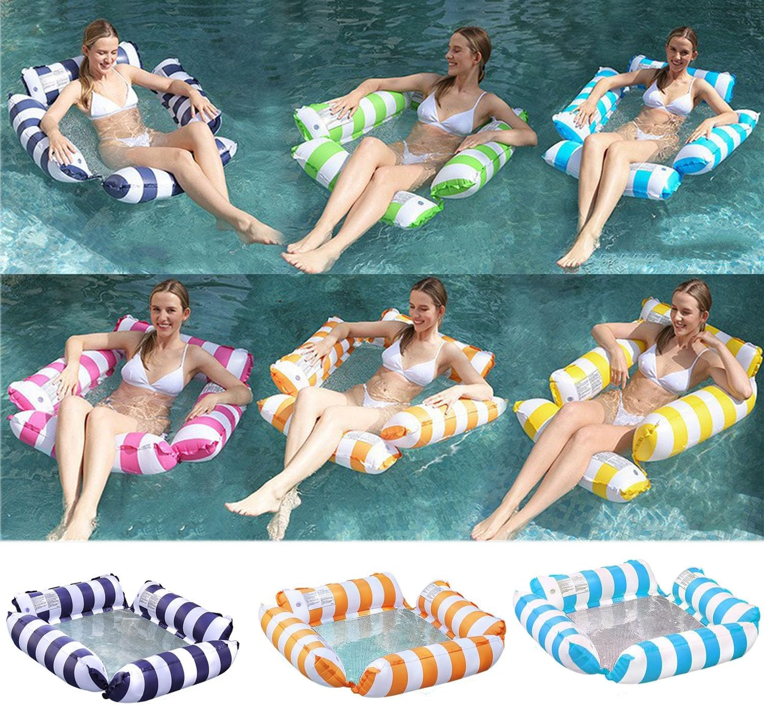 Inflatable Pool Chair Float, Water Hammock Lounge Chair, Multi-Purpose Water Hammock, Safe & Comfortable with Air Pump, Perfect for Vacation & Summer Pool Relaxation image number 6