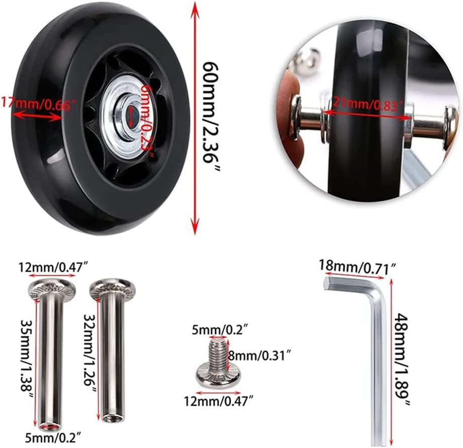 YALIYA 1 Set of 2 Luggage Suitcase Replacement Wheels Rubber Swivel Caster Wheels 60Mm X 18Mm image number 1