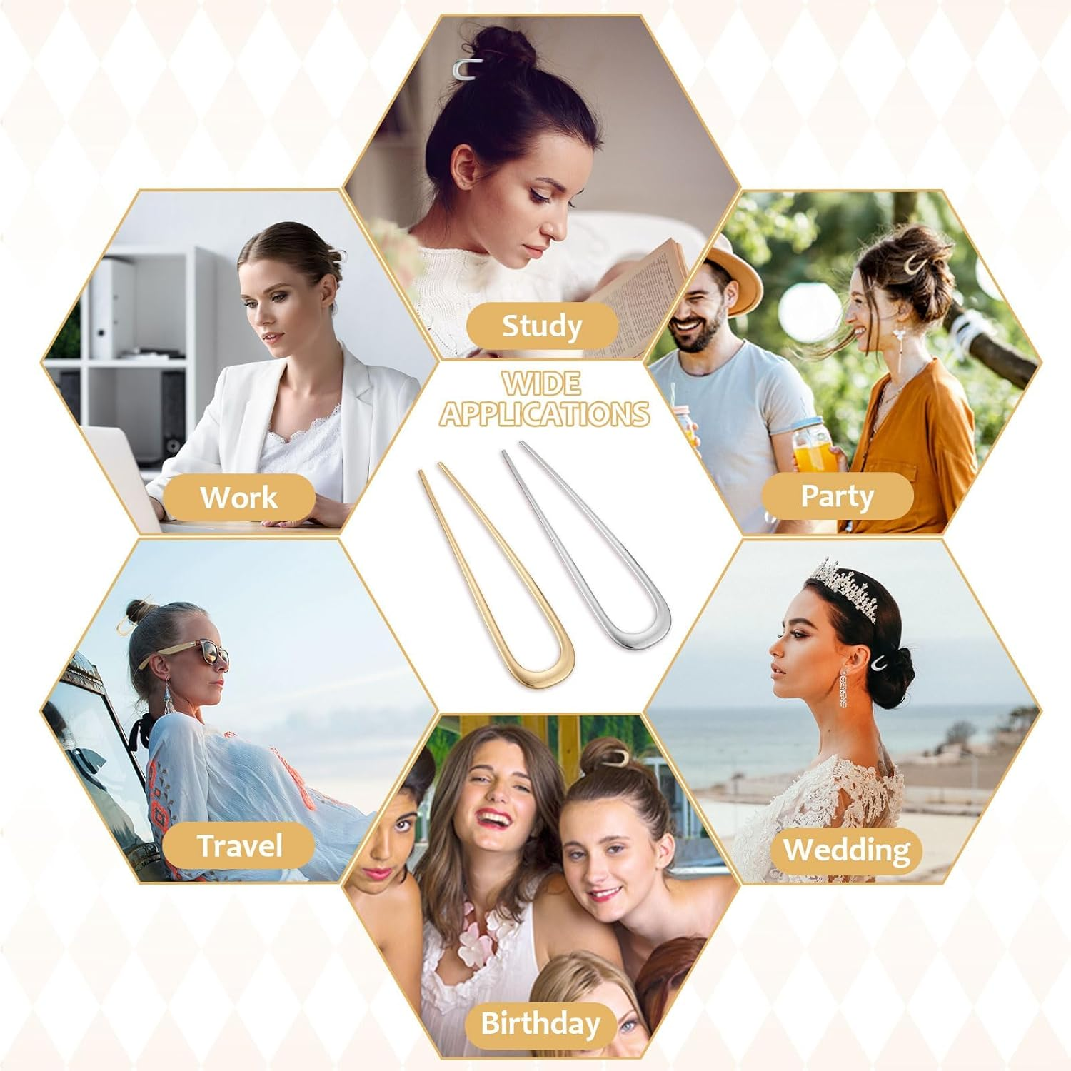 Hanyousheng 2 Pcs Metal French Hair Pins, U-Shaped Hair Pins French Twist Hair Pins, French Pins for Thick Hair, Hair Sticks for Buns, Hair Pins for All Hair Types, for Women Hairstyle Accessories image number 1