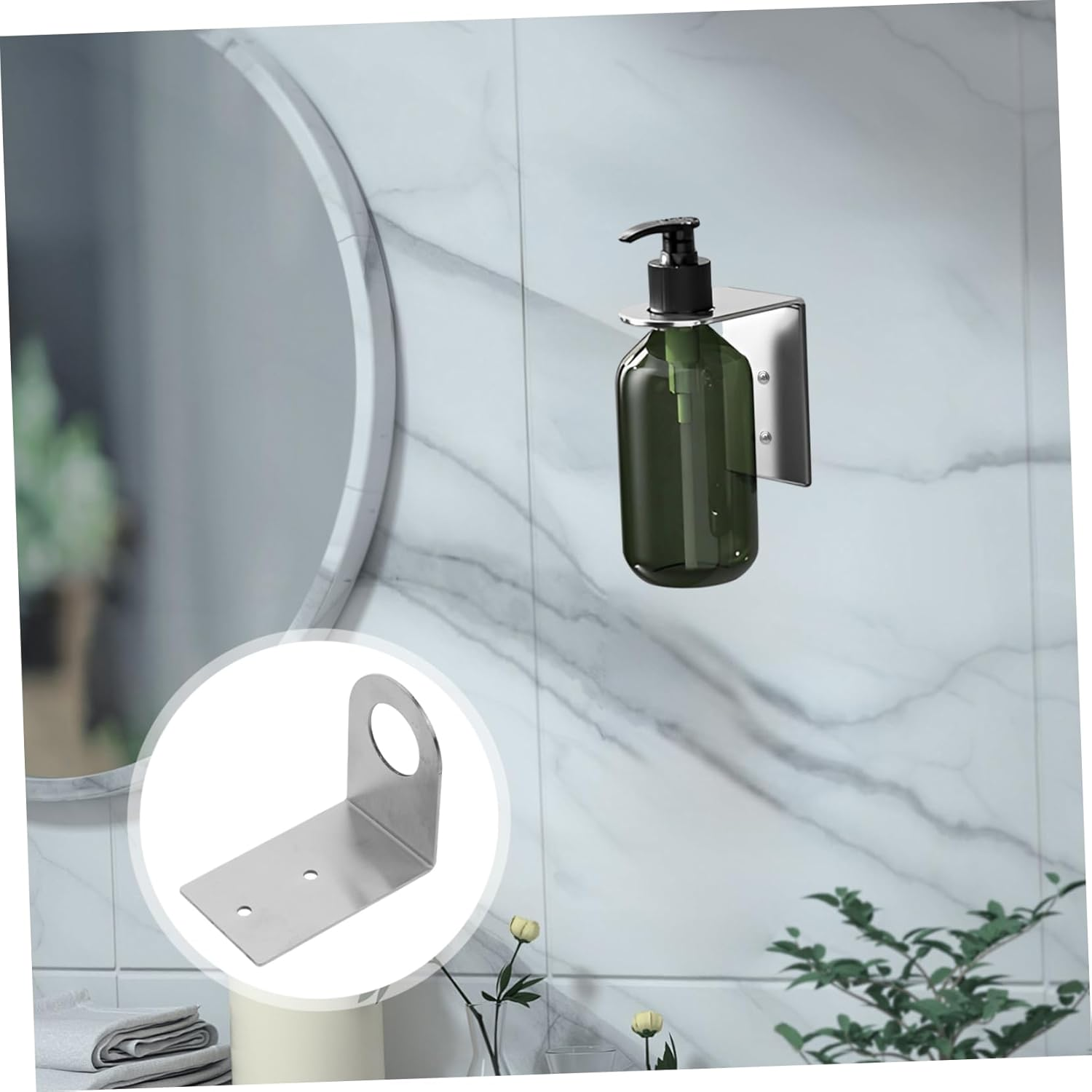Ciieeo 3Pcs Bathroom Soap Dispenser Holder Shampoo Hanging Rack Hand Pump Bottles Dispenser Stand Detergents Holder Rack Non-Drilling Bathroom Stand Jar Hanger Rack Silver Stainless Steel image number 1