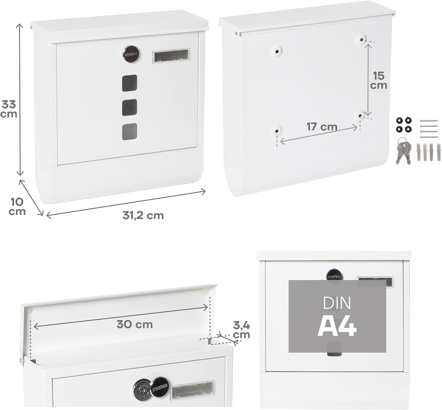 ARREGUI Chance E7001 Galvanised Steel Letter Box with Newspaper Holder, Post Box and Newspaper Box, Size M (DIN A4) Wall-Mounted Letter Box with Newspaper Compartment, Name Plate, White image number 5