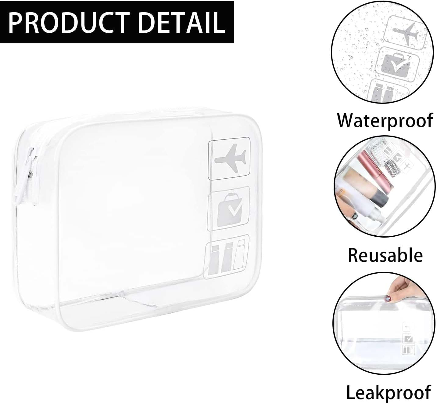 ZPLASK 2 Pcs Airport Security Liquids Bags, Clear Travel Toiletries Bag, Clear Toiletry Bag Carry on Liquid Bag Clear Shower Bag for Travel Accessories Wash Bag for Travelling and Holiday, image number 1