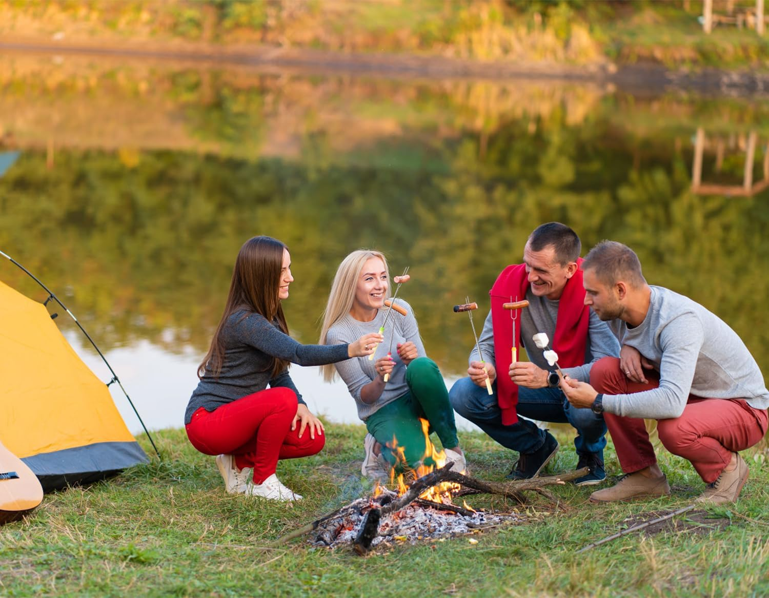 8 Pack Marshmallow Roasting Sticks Set, Extendable 32In Long Metal Barbecue Skewers with Wooden Handle, for Marshmallow, Hot Dogs, Camping, BBQ, Grill(8 Pack) image number 6