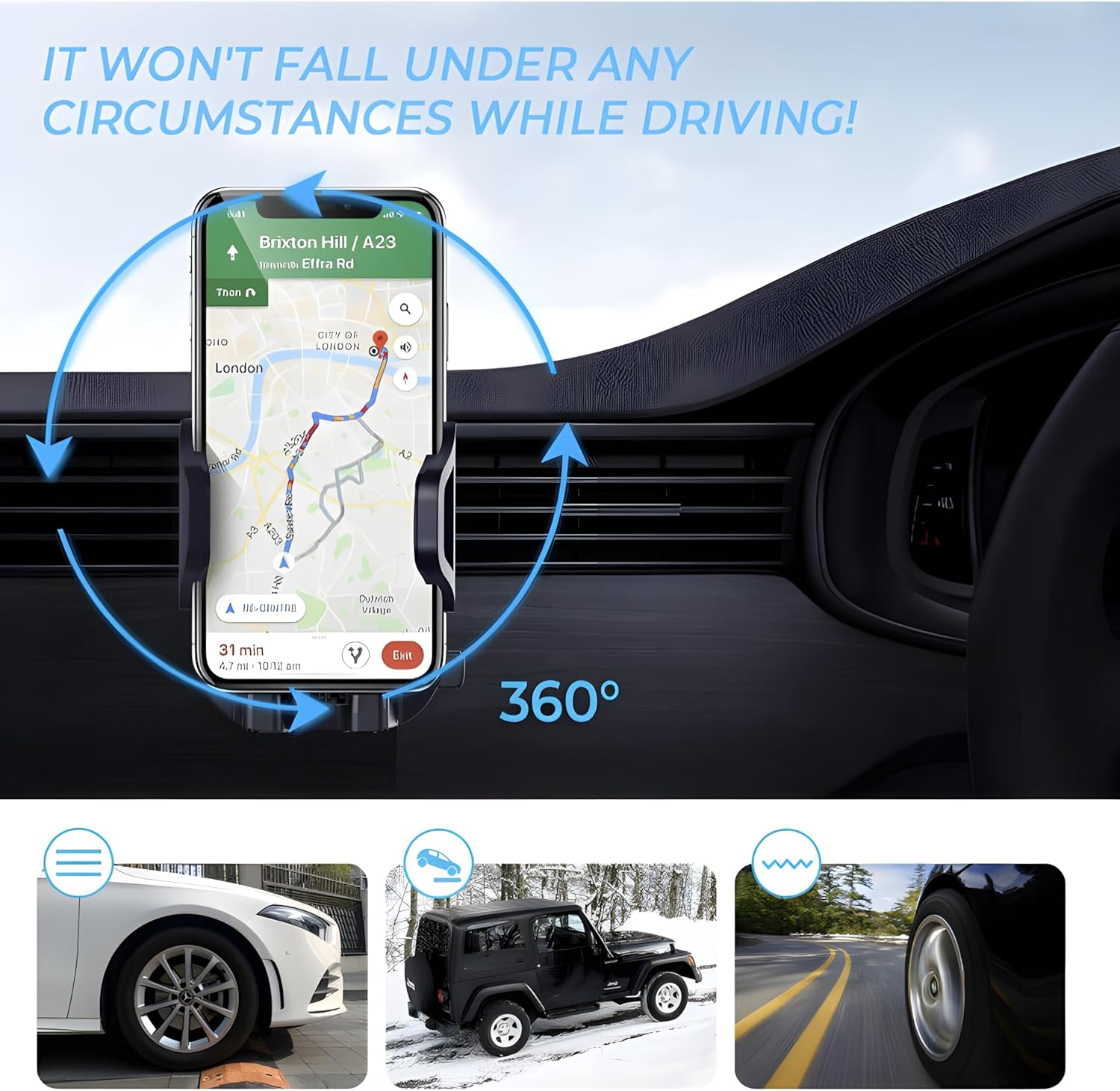 Automatic Clamping Car Holder Compatible for Fast Phone Wireless Charging (Air Vent, Dash Board & Windscreen) Strong Mounting 15 Watt with 360 Degree Rotation image number 5
