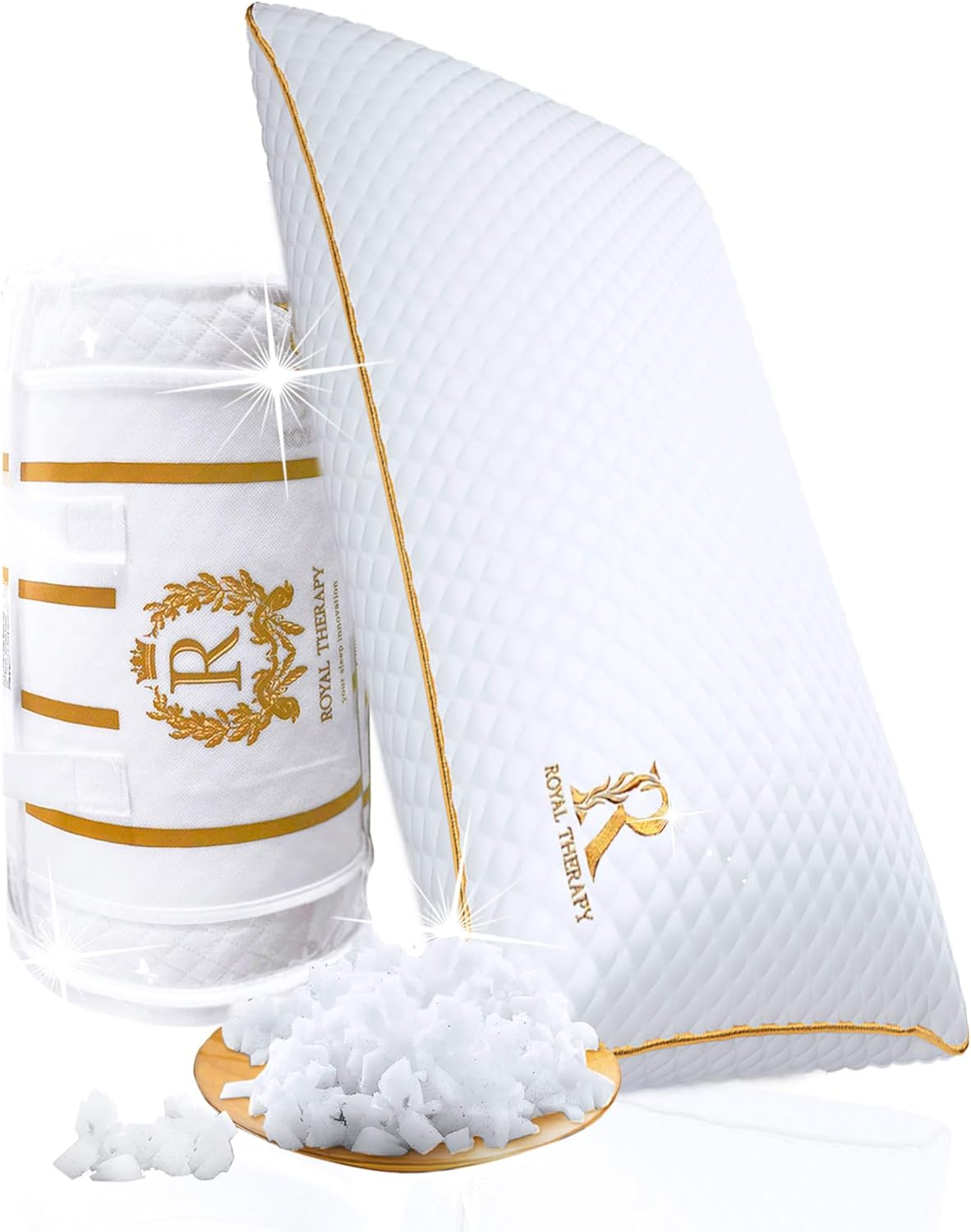 Royal Therapy King Memory Foam Pillows - Shredded Memory Foam Pillow for All Sleep Positions - Medium Firm Pillow with Adjustable Loft - Bamboo-Derived Rayon Cover - Certipur-Us & Oeko-Tex Certified image number 6