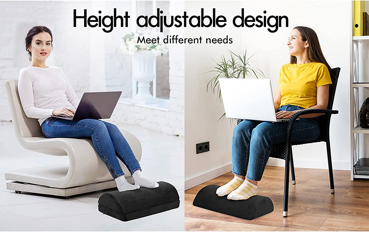 STARRY EUCALYPT Office Foot Stool Rest under Desk for Office Gaming Chairs, Ergonomic Memory Foam Foot Stool Pillow, Adjustable Foot Cusion Footrests with Non-Slip Base Cover for Back & Hip Pain Relief,Advanced Black image number 2