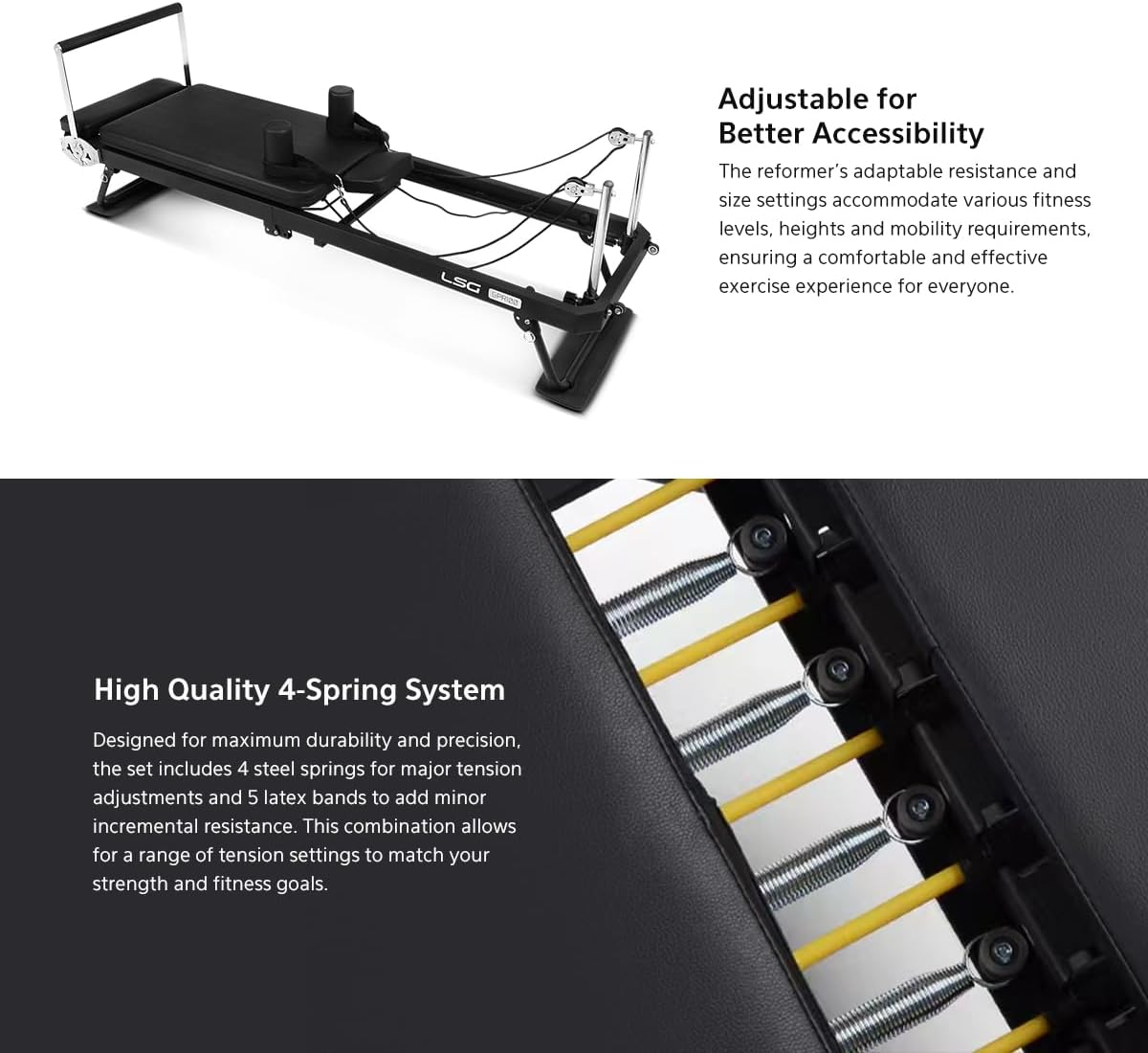 LSG GPR100 Foldable Pilates Reformer Machine 4 Spring & 5 Latex Cord Steel Frame image number 3
