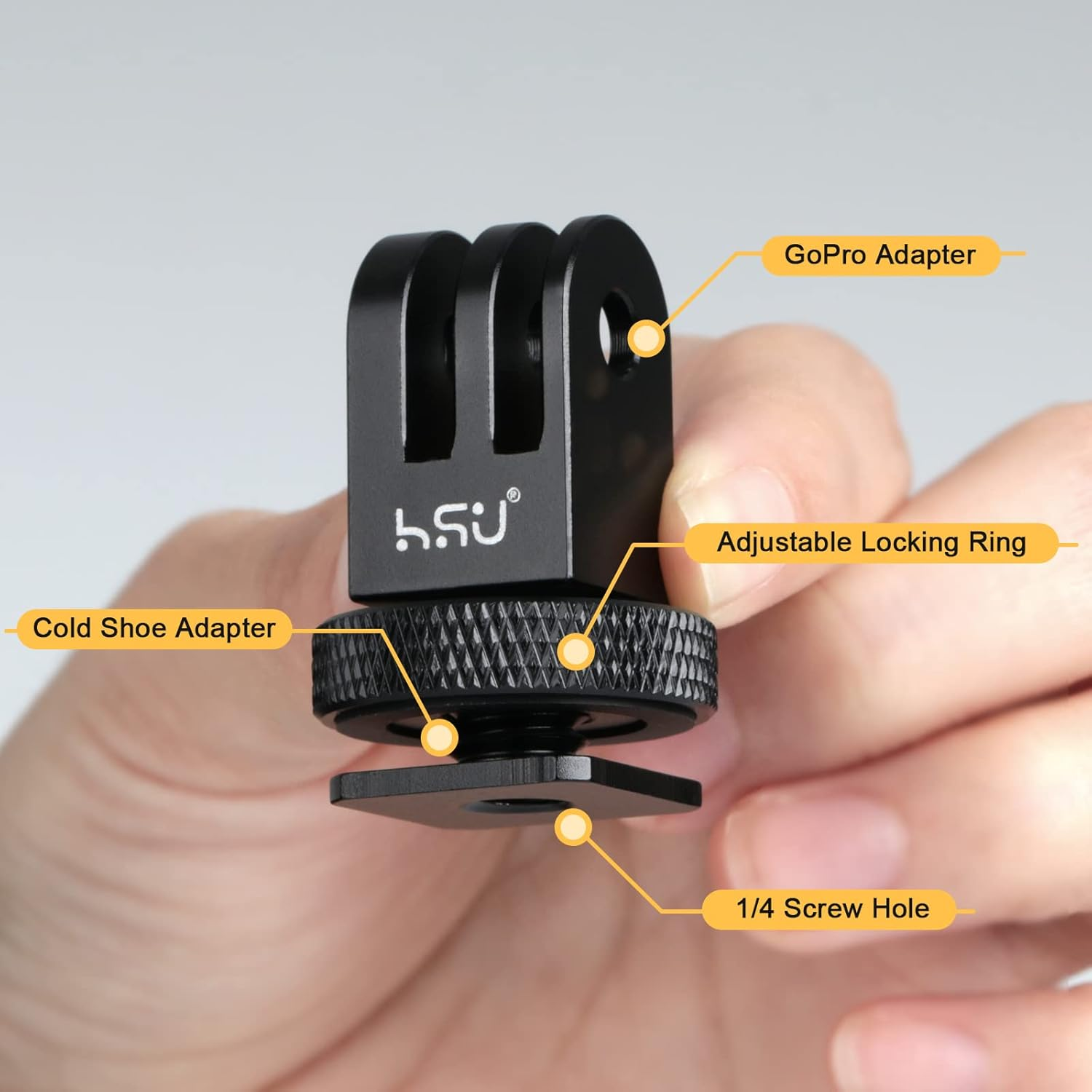 HSU Aluminum Alloy Cold Shoe Adapter for Gopro, Tripod Mount Adapter for Hero 11/10/9/8/7/6/5/4/3 Action Cameras