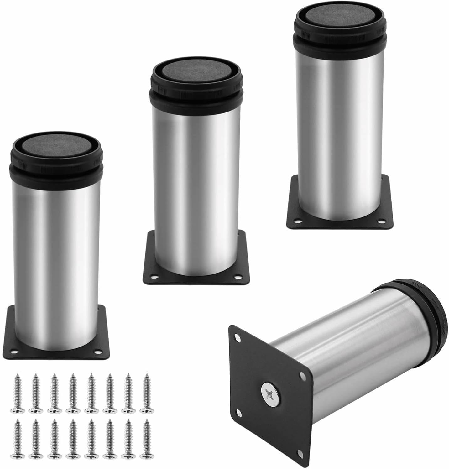 Set of 4 Stainless Steel Furniture Legs 4.7 Inch, Adjustable round Cabinet Legs 2" Dia Kitchen Feet, Metal Replacement Legs for Cabinet Sofa Couch Shelves Table image number 2