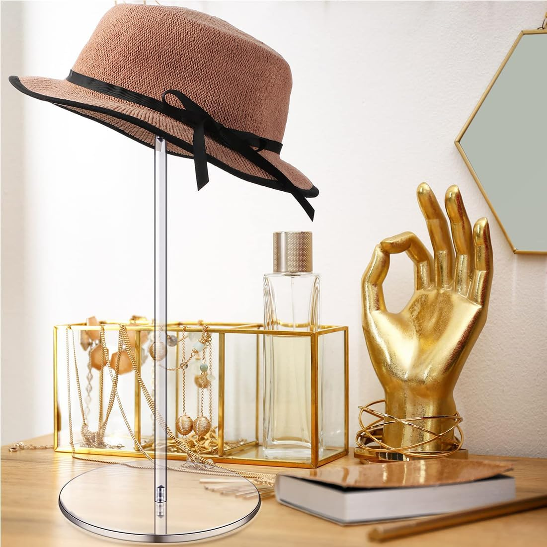 2 Set Clear Acrylic Hat Stand and Wig Display Rack, Premium Clear round Riser Stands Hat Stand, round Bottom Display Hat Rack Holder for Display Jewelry Watch Helmets(11.8 Inch)