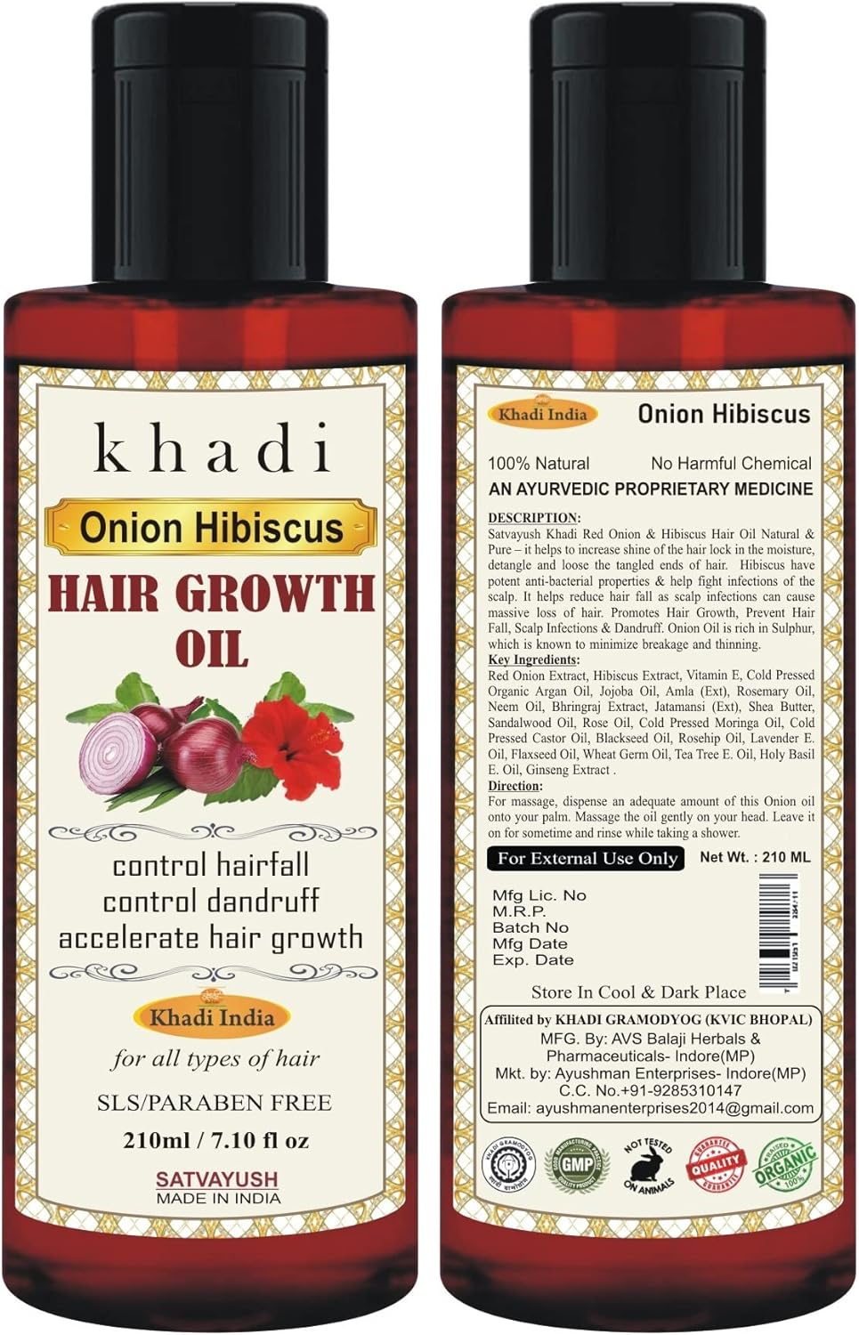 Satvayush Khadi Ultra Premium Red Onion with Hibiscus Ayurvedic Natural & Herbal Hair Oil (210 Ml) image number 2