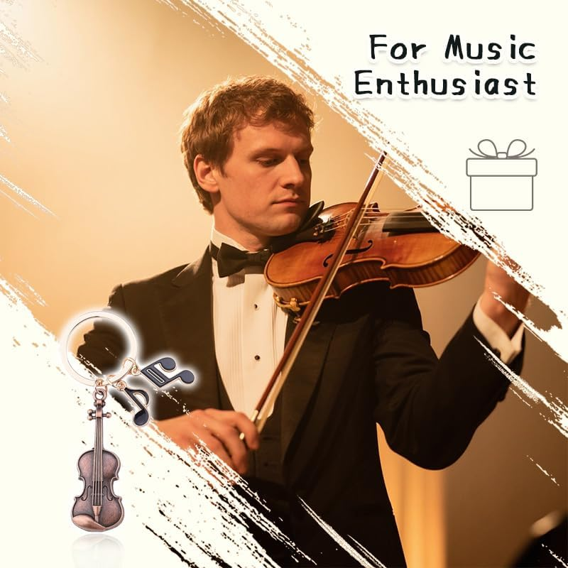 Retro Violin Musical Note Keychain for Music Lover Musicians Red Metal Keyring for Concert Fans Violinist Thank You Birthday Gifts for Backpack Decor Cello Musical Instrument Keyring image number 4