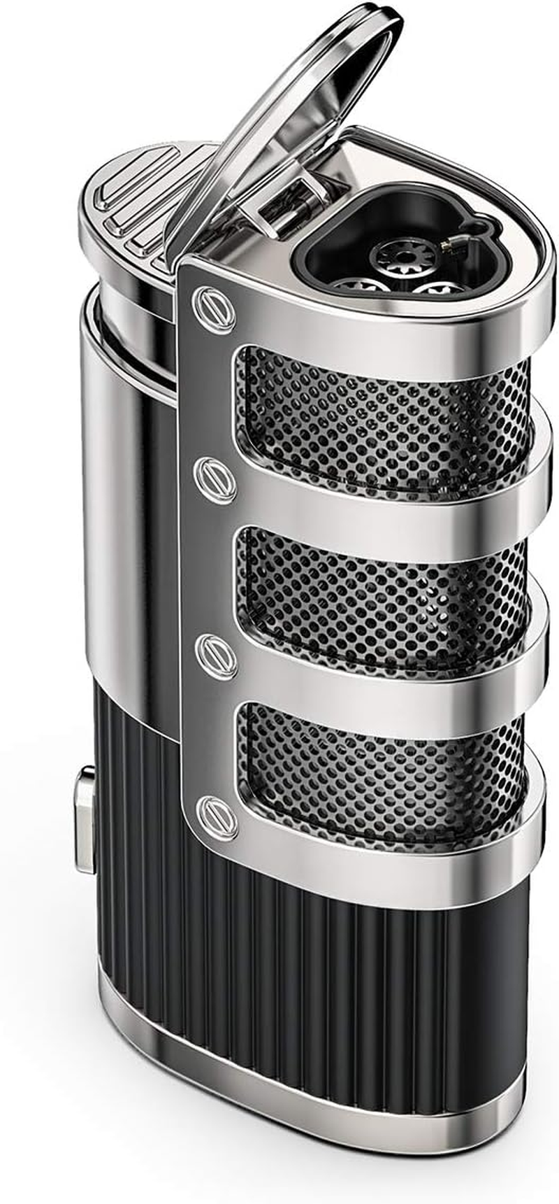 Triple Jet Flame Lighter Windproof Butane Turbo Torch Gas Lighter Refillable with Punch Cutter and Gift Box (Sold without Gas) image number 3