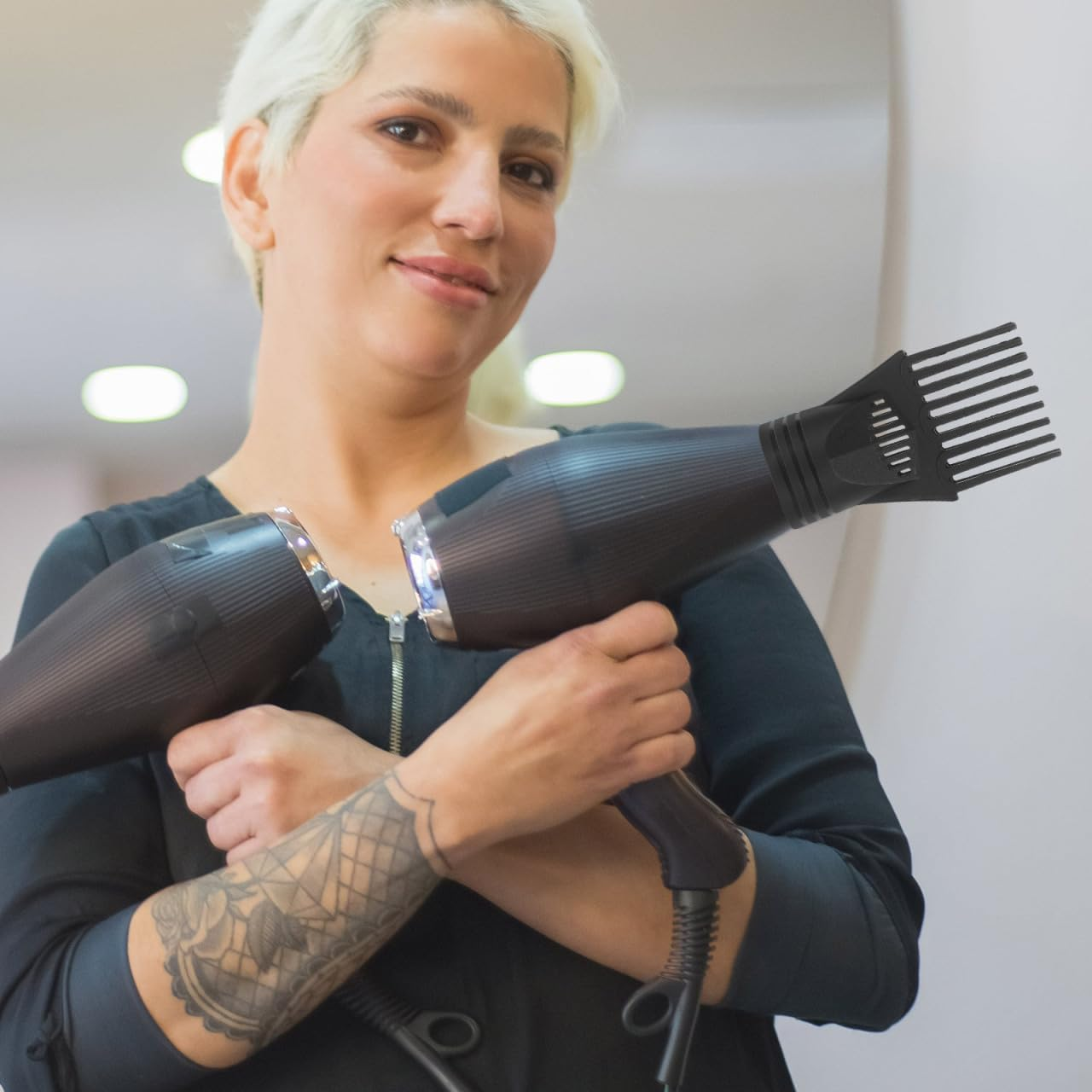 2Pcs Hair Dryer Comb Attachment Black Blow Dryer Attachment for Styling and Airflow Concentration Suitable for Professional and Home Use image number 1