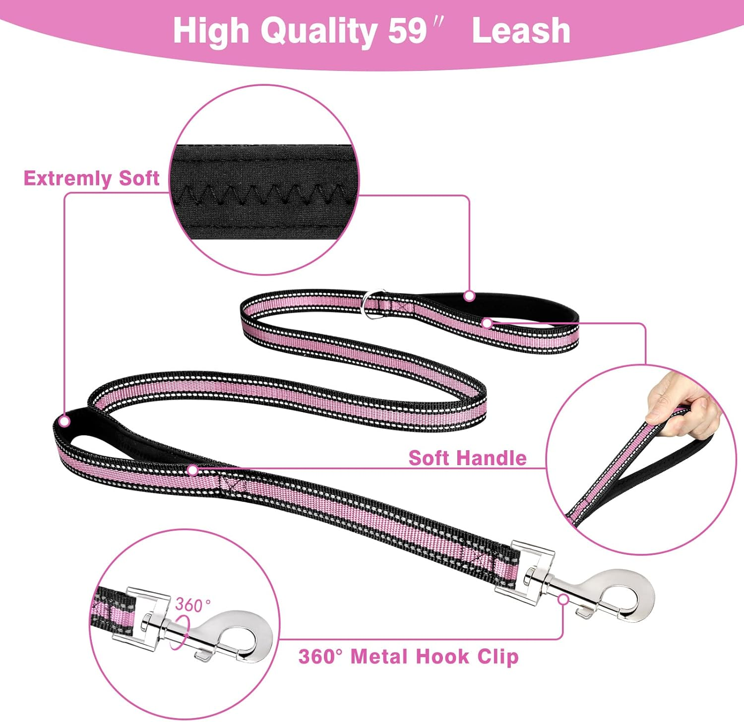 WINSEE Pet Harness Collar and Leash Set, All-In-One Reflective Dog Harness No Pull with Adjustable Buckles for Puppies, Small, Medium, Large, and Extra-Large Dogs (Large, Pink) image number 1