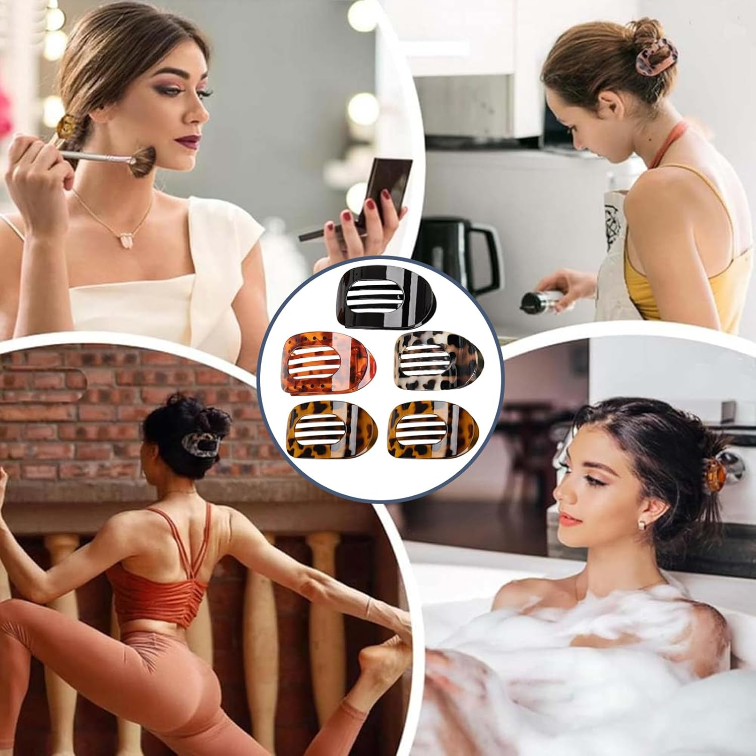 5 Pcs Flat Hair Clips French round Lay down Claw Clips for Women, Duckbill Design Strong Hold Clip, Flat Claw Barrettes for Thick/Thin Hair, Comfortable for Driving/Lying, Stylish Hair Accessories (5) image number 1