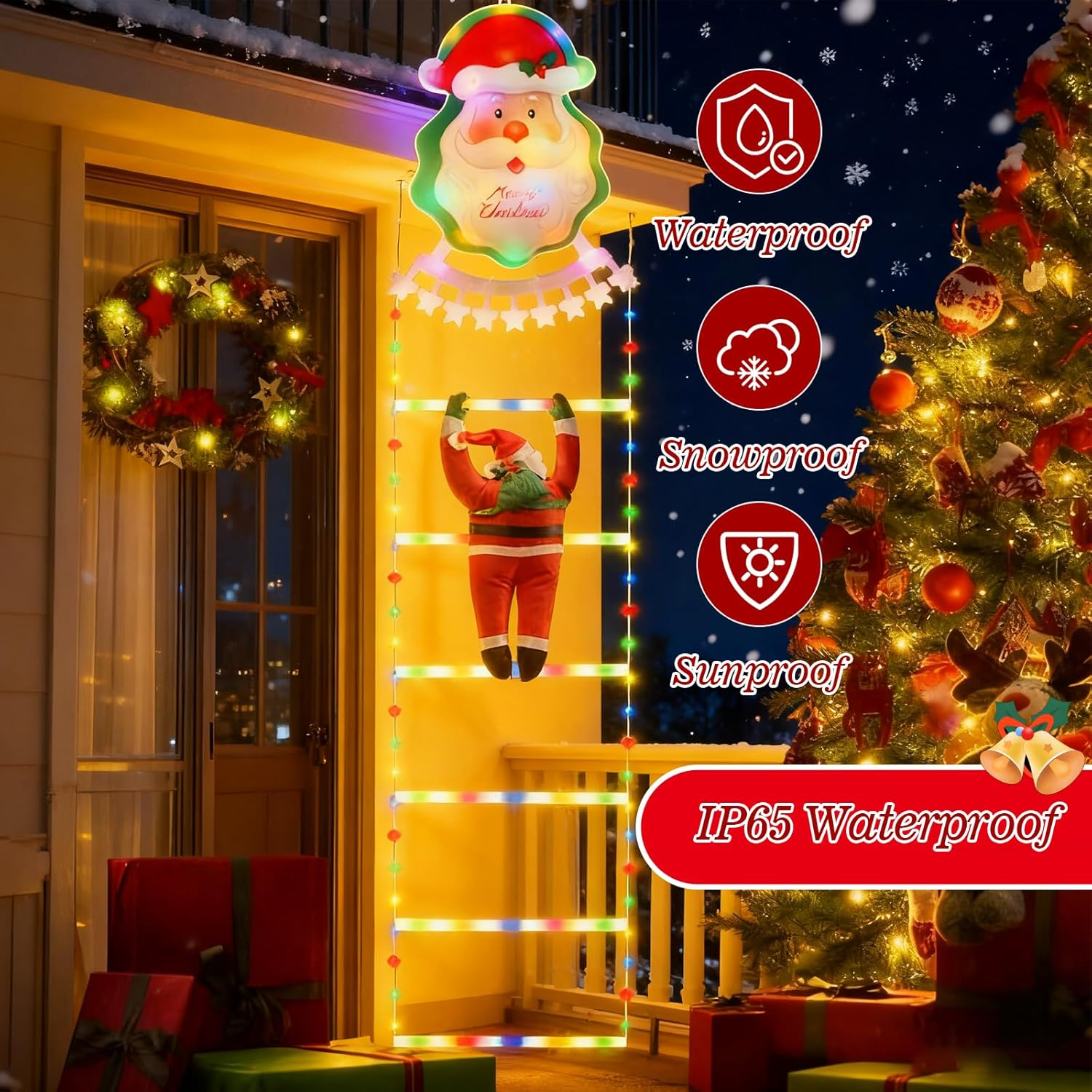 Quintrost LED Santa Claus Ladder Fairy Lights, 1.8 M Ladder Christmas Fairy Lights, Battery Operated, 8 Modes Christmas Lighting for Indoor Outdoor Christmas Tree Window Balcony Christmas Decoration image number 1
