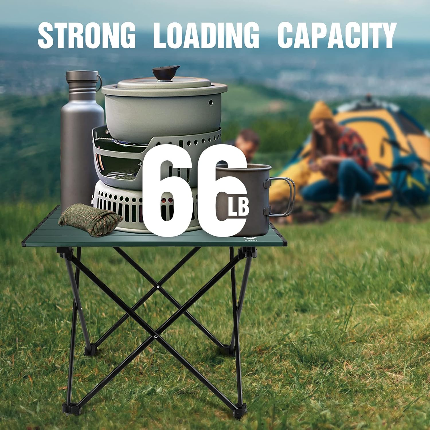 VILLEY Portable Camping Side Table, Ultralight Aluminum Folding Beach Table with Carry Bag for Outdoor Cooking, Picnic, Camp, Boat, Travel - Green image number 5