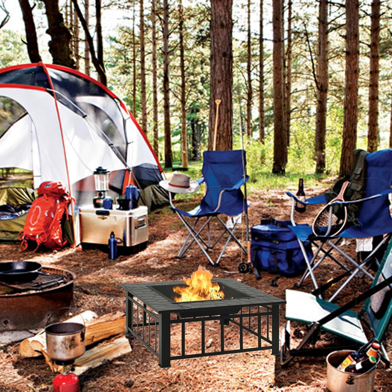 Outdoor Metal Fire Pit Backyard Patio Square Garden Stove Fire Pit with Poker image number 6