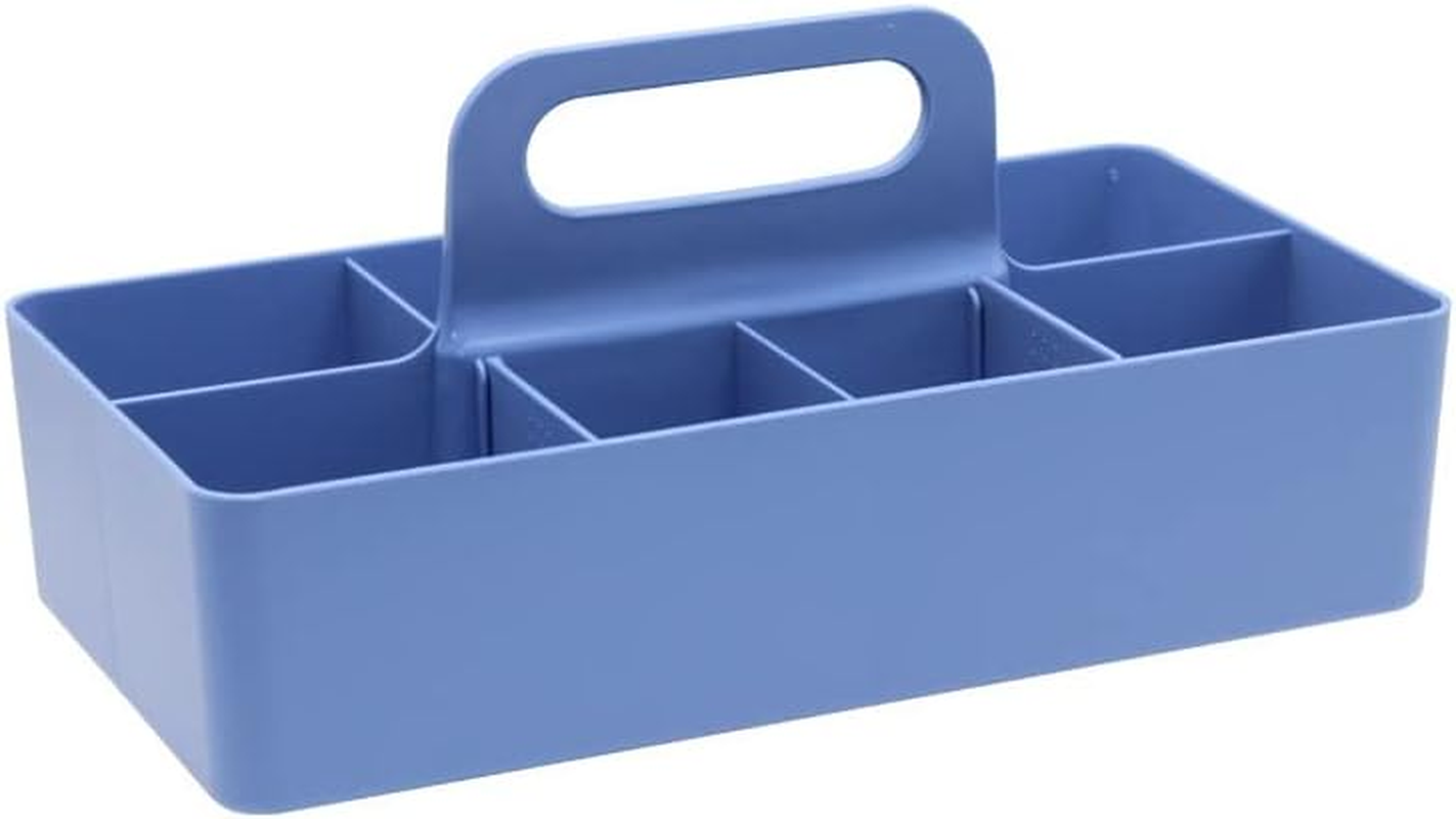 8 Slots Stackable Desk Organiser for Stationery, Arts & Craft Supplies, Portable Plastic Storage Containers Basket with Handle, Adjustable Makeup Organisers Case for Bathroom, Bedroom, & Home Office - Blue image number 5